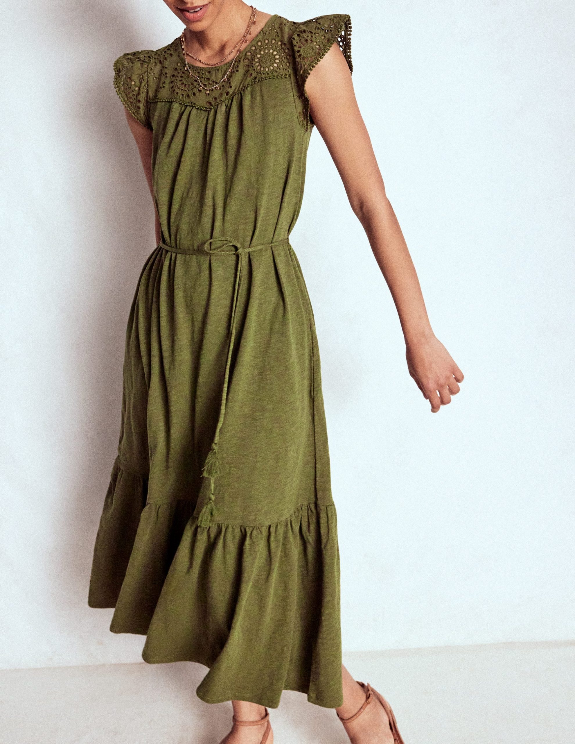Juliet Broderie Midi Dress-Woodland Green - Image 4