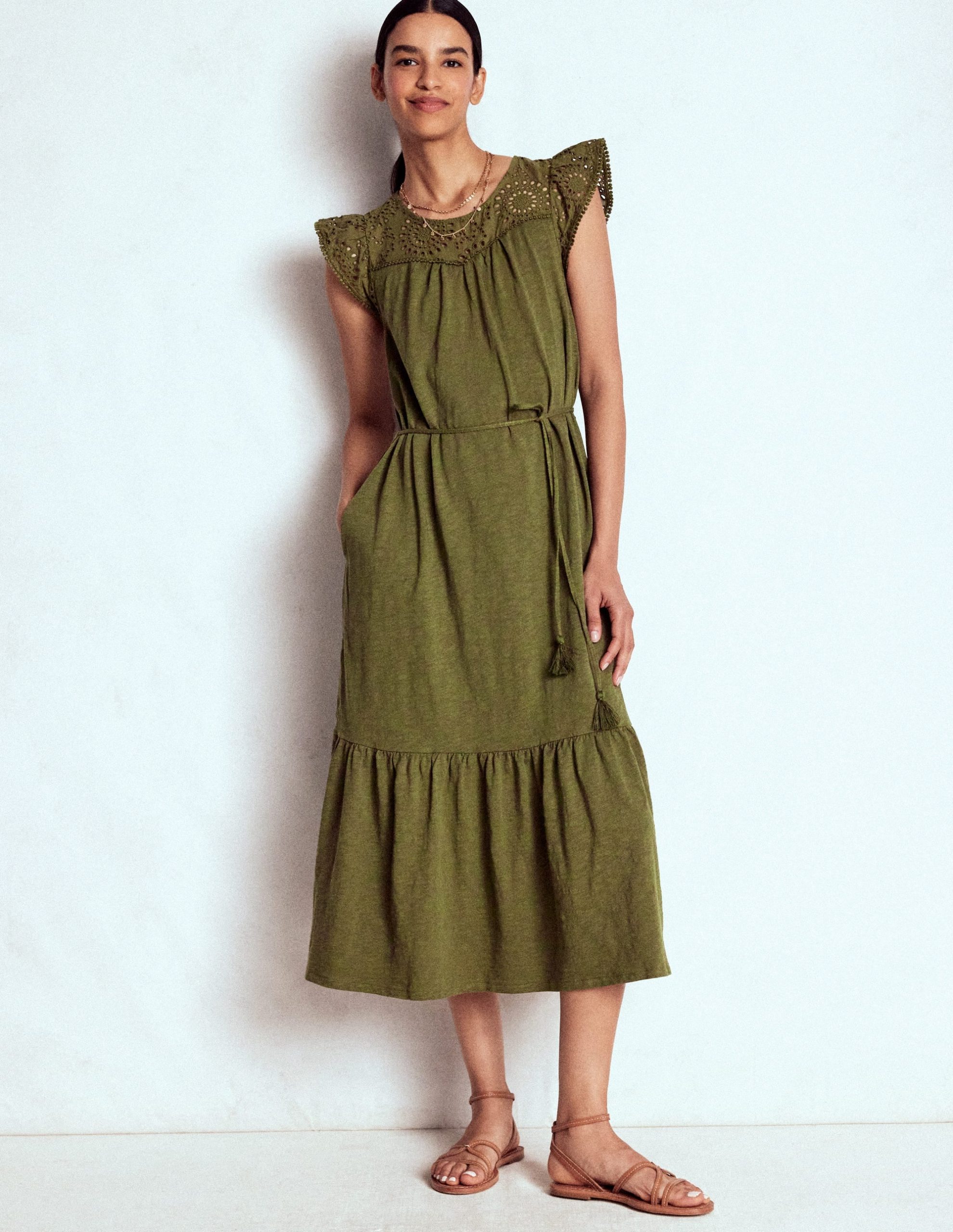 Juliet Broderie Midi Dress-Woodland Green - Image 5