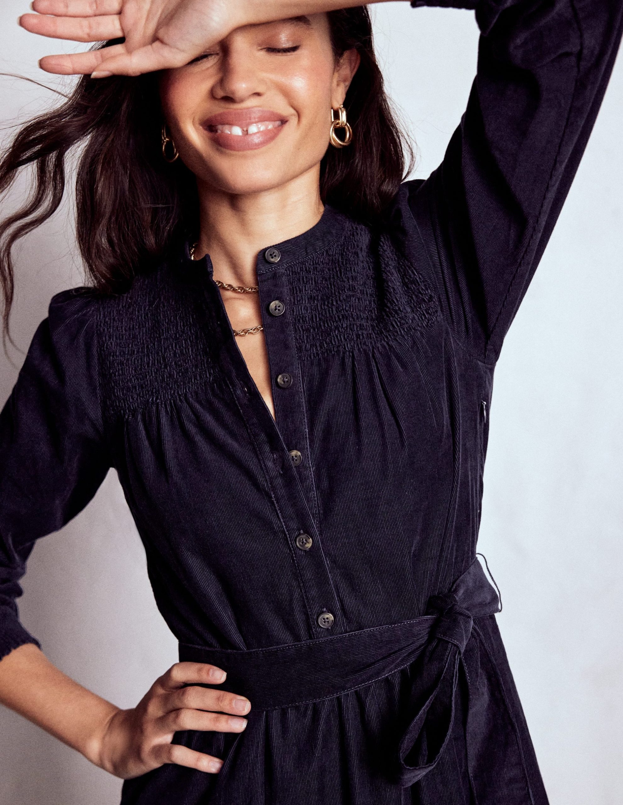 Cecily Cord Midi Dress-Navy - Image 3