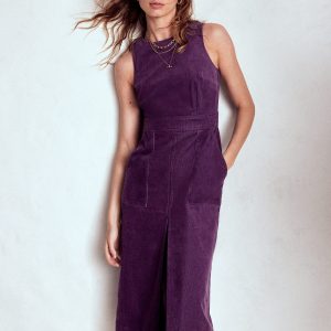 Ula Box Pleat Cord Midi Dress-Viola Purple