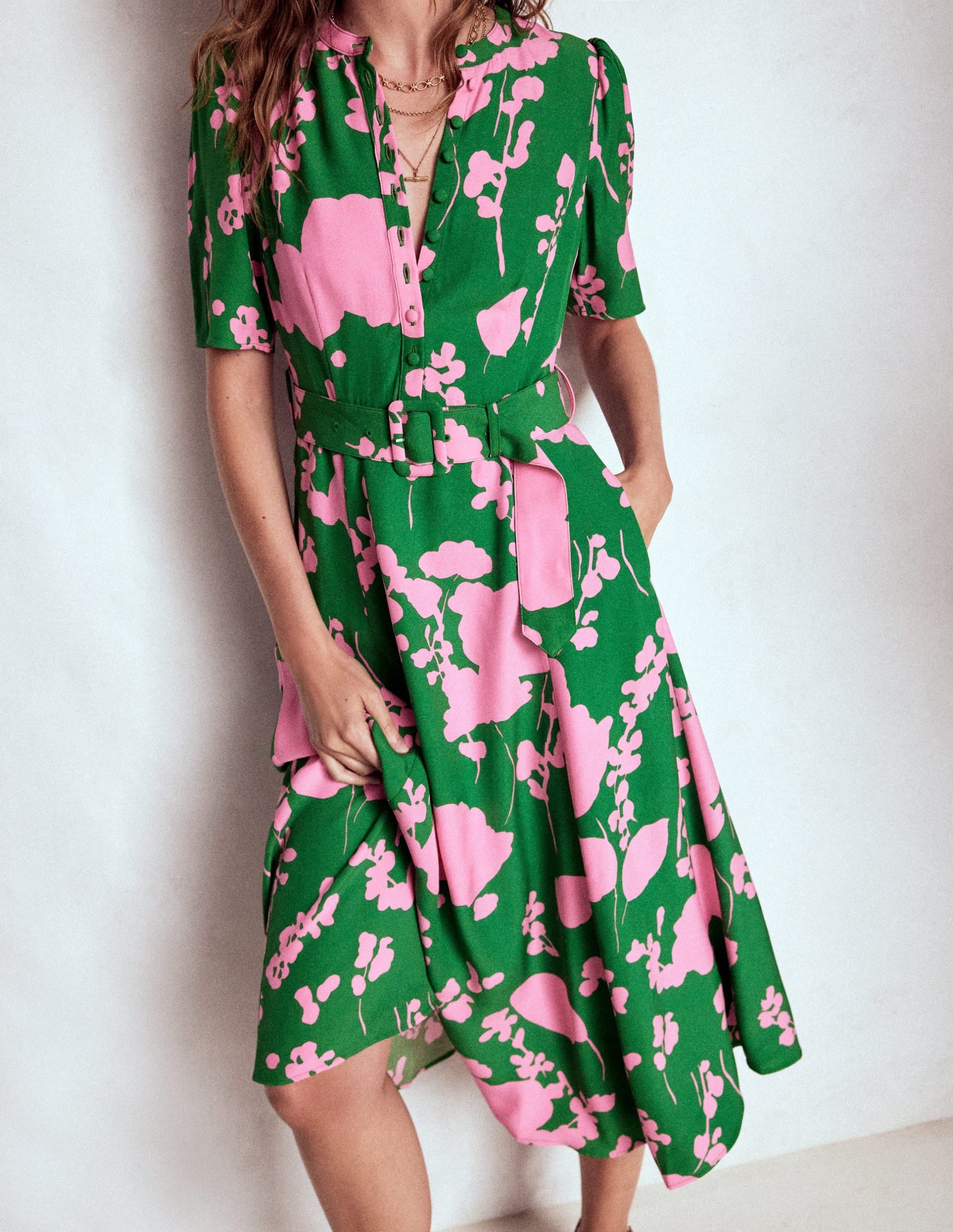 Kate Puff Sleeve Belted Dress-Highland Green. Dainty Sprigs - Image 2