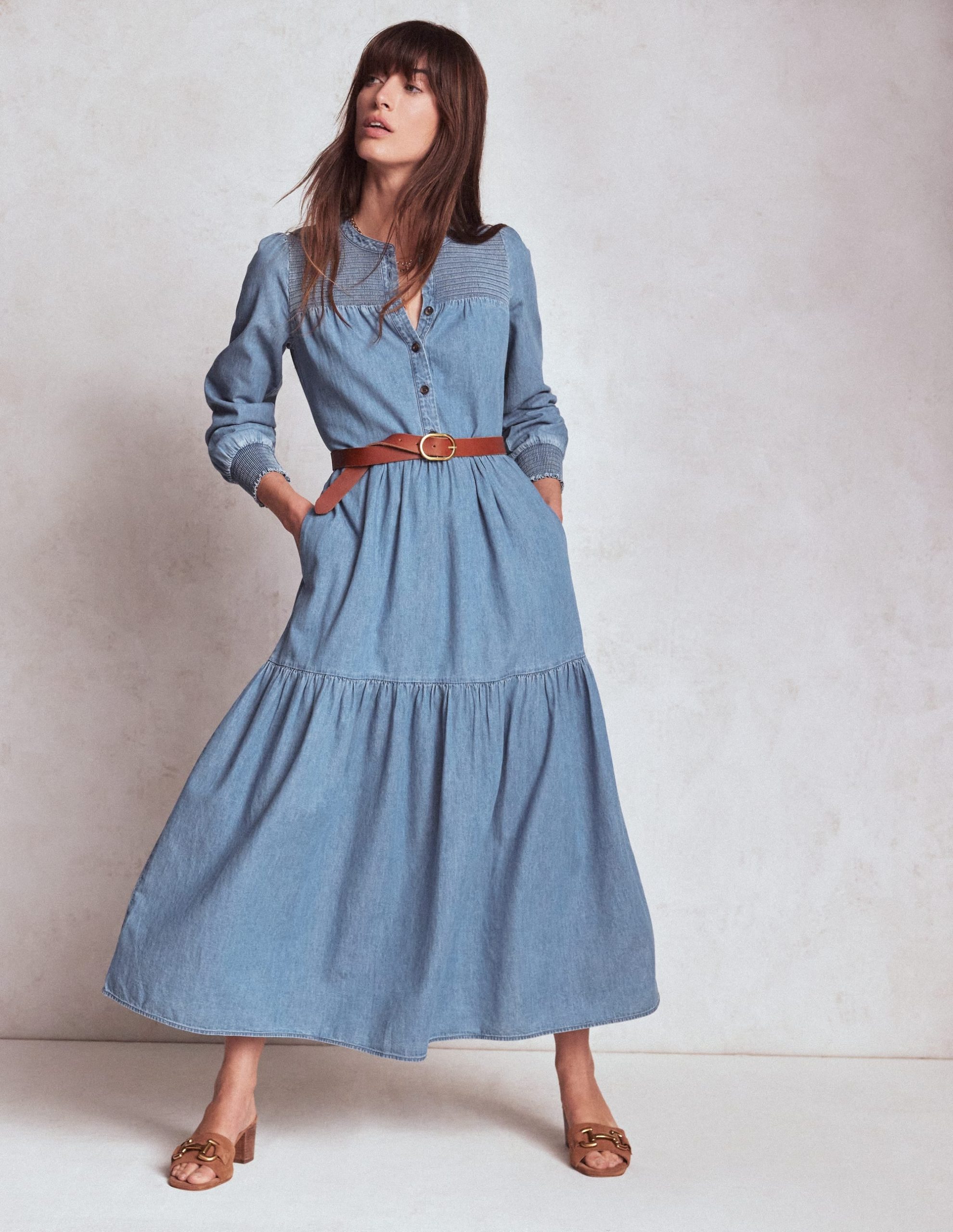 Cecily Denim Midi Dress-Light Vintage Denim