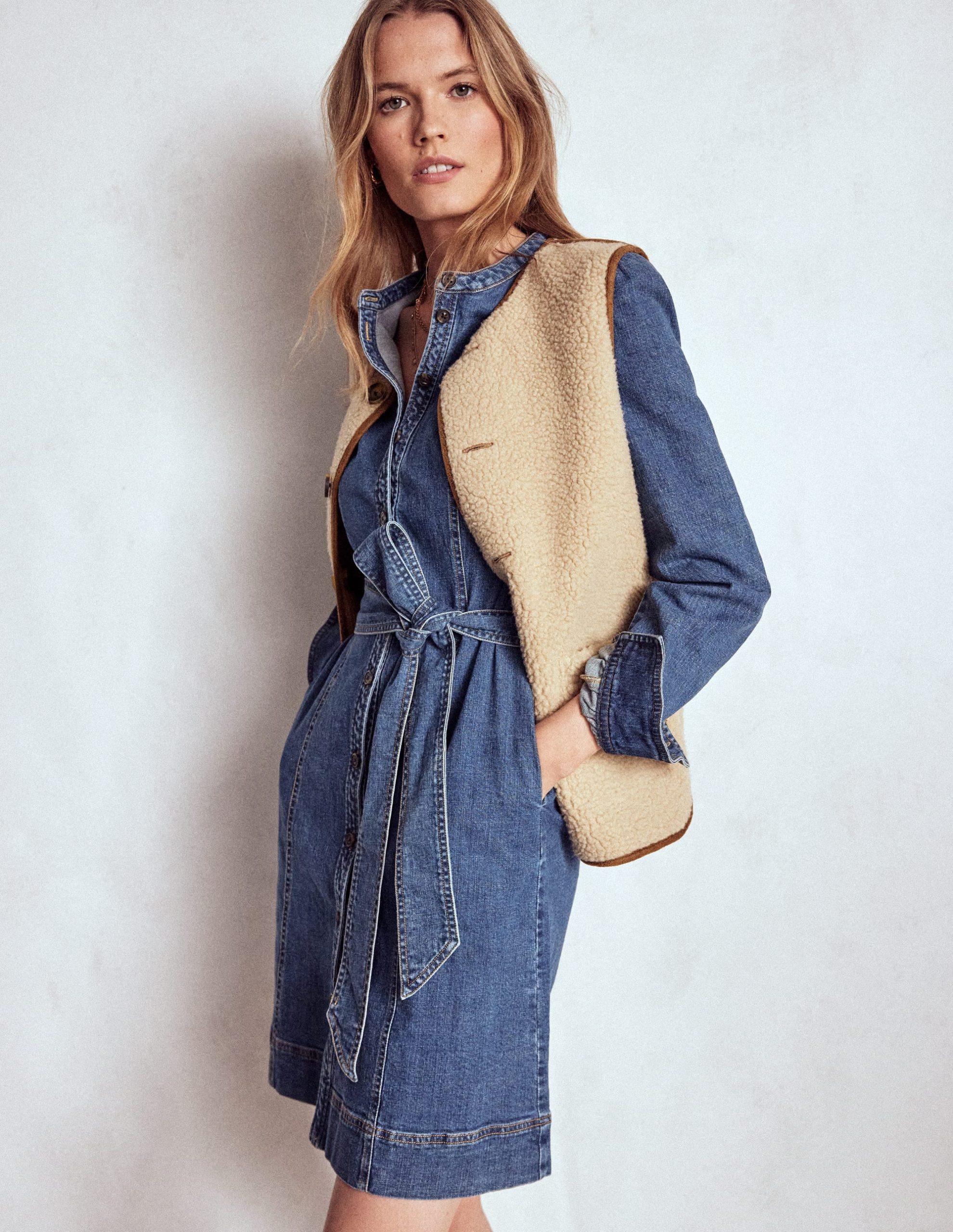 Bre Denim Short Dress-Mid Vintage Denim - Image 4