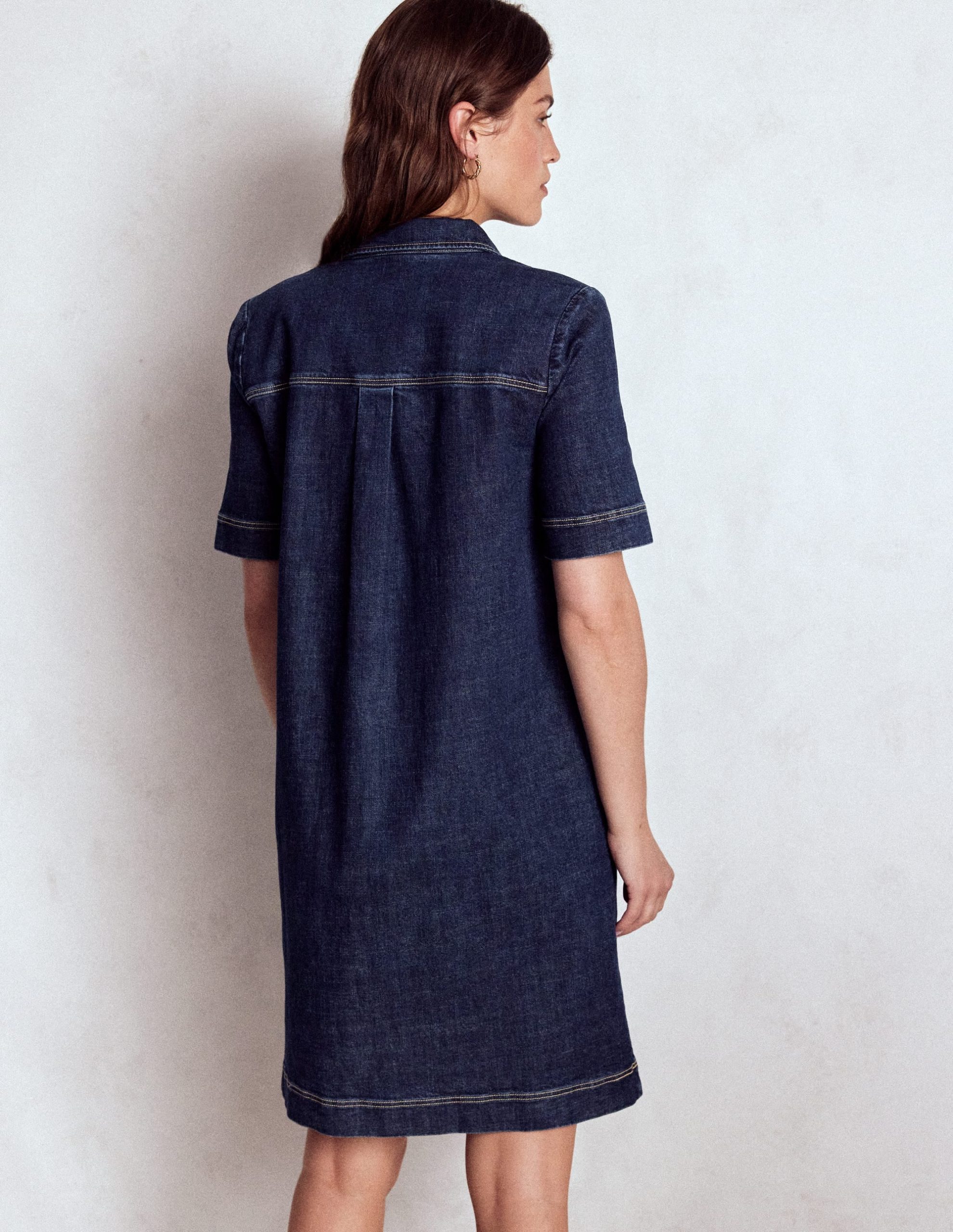Zia Denim Pocket Shift Dress-Dark Indigo - Image 2