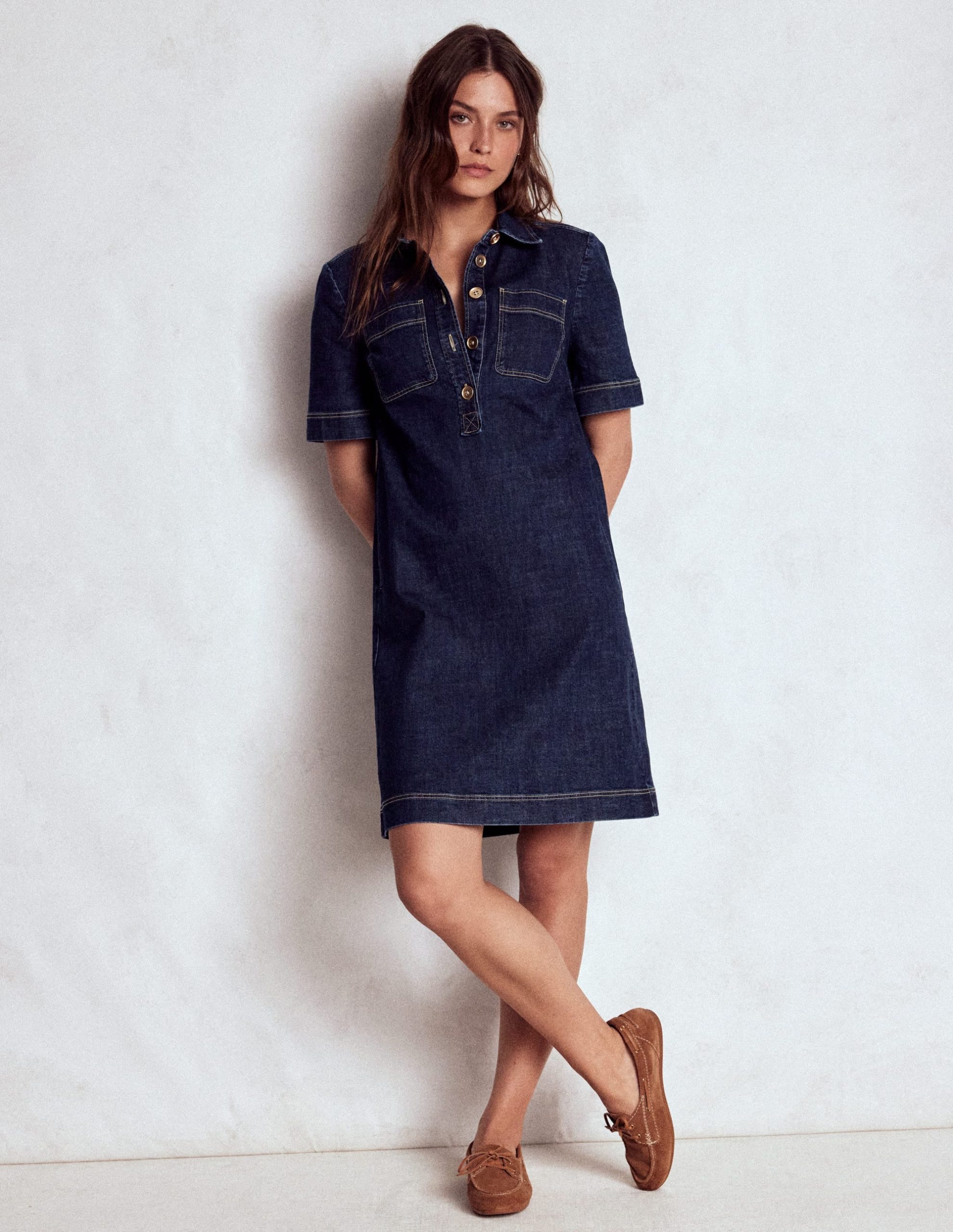Zia Denim Pocket Shift Dress-Dark Indigo - Image 3