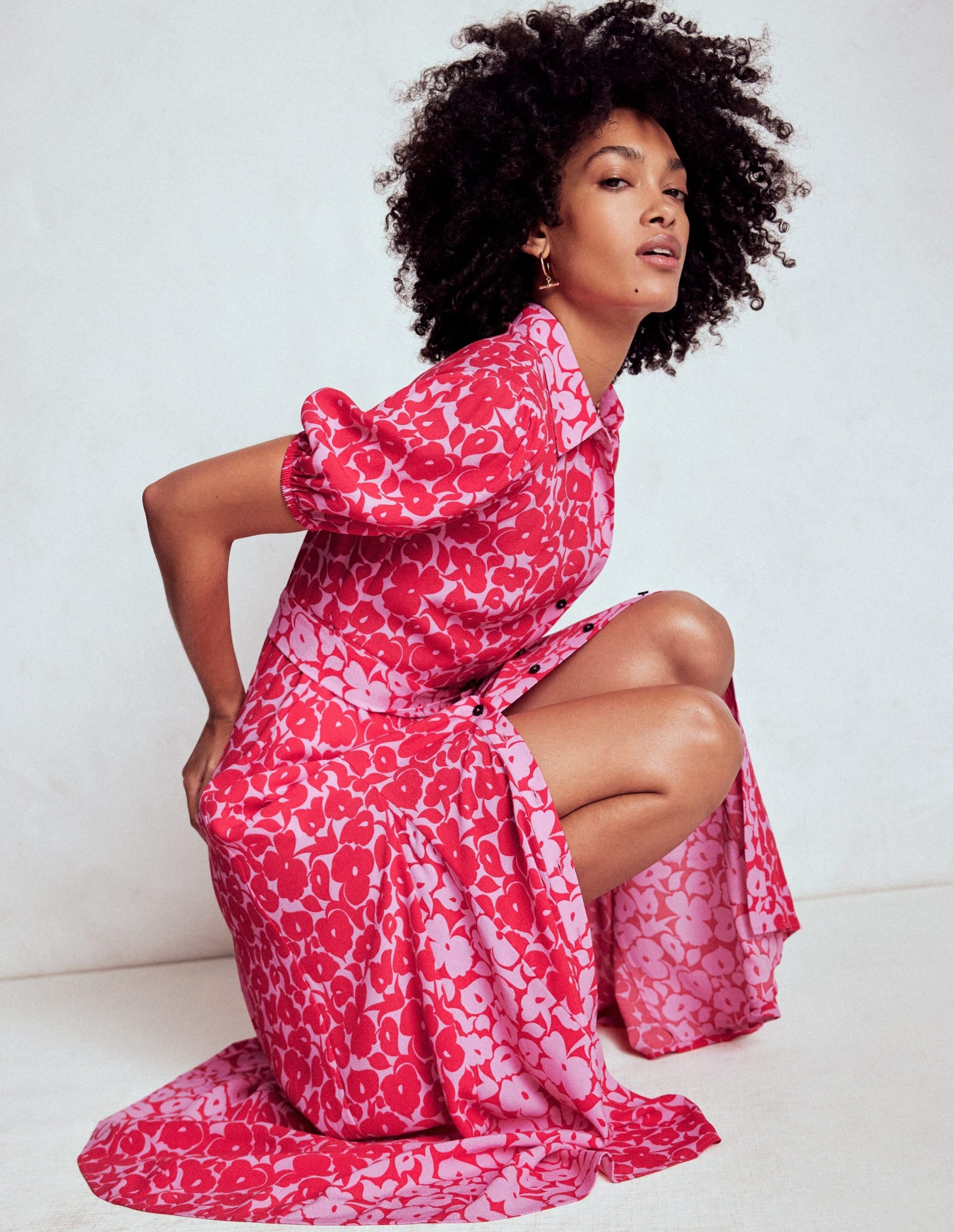 Alegra Midi Shirt Dress-Jewel Red. Leafy Grove