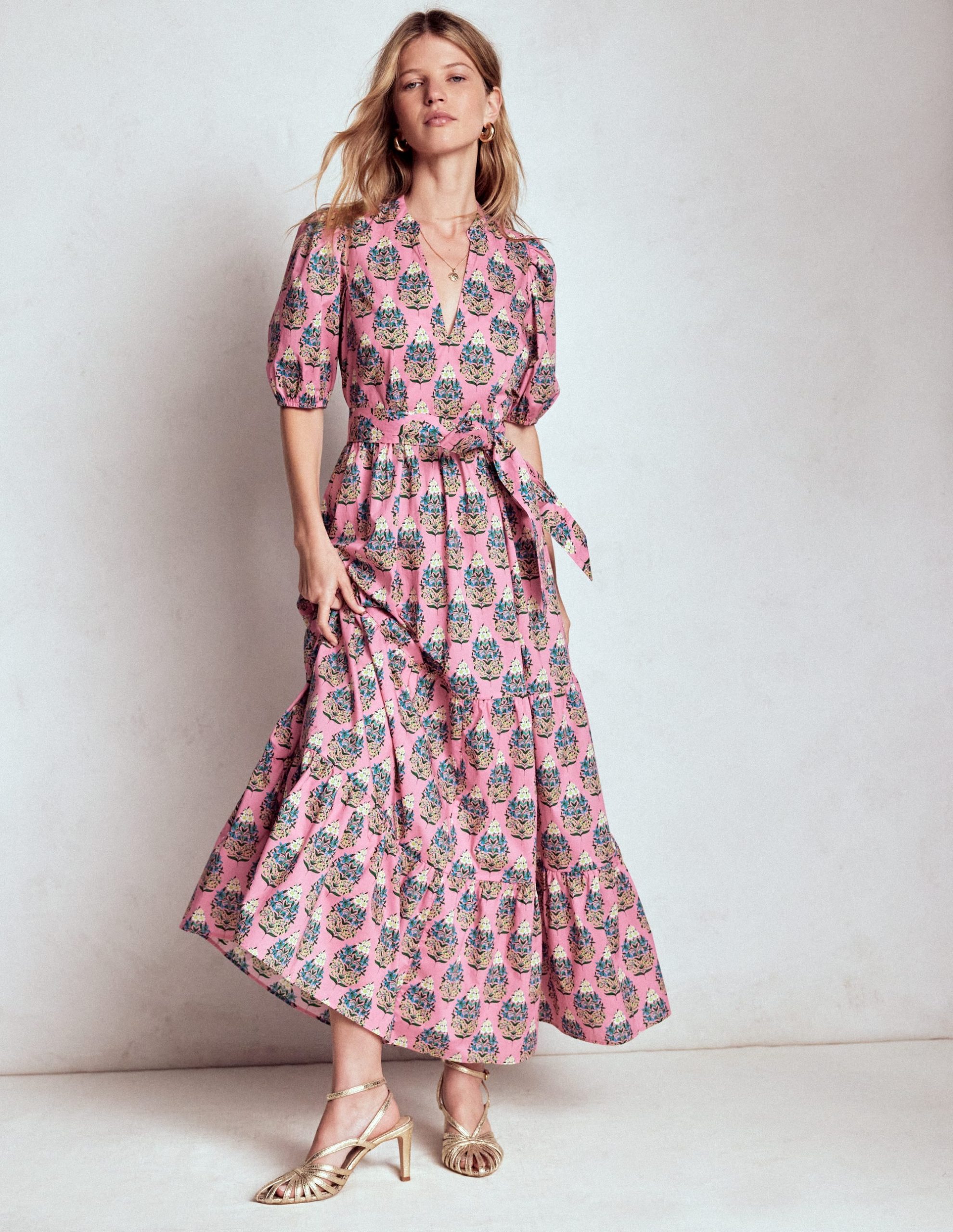 Christabel Cotton Midi Dress-Pink. Wildflower Bouquet