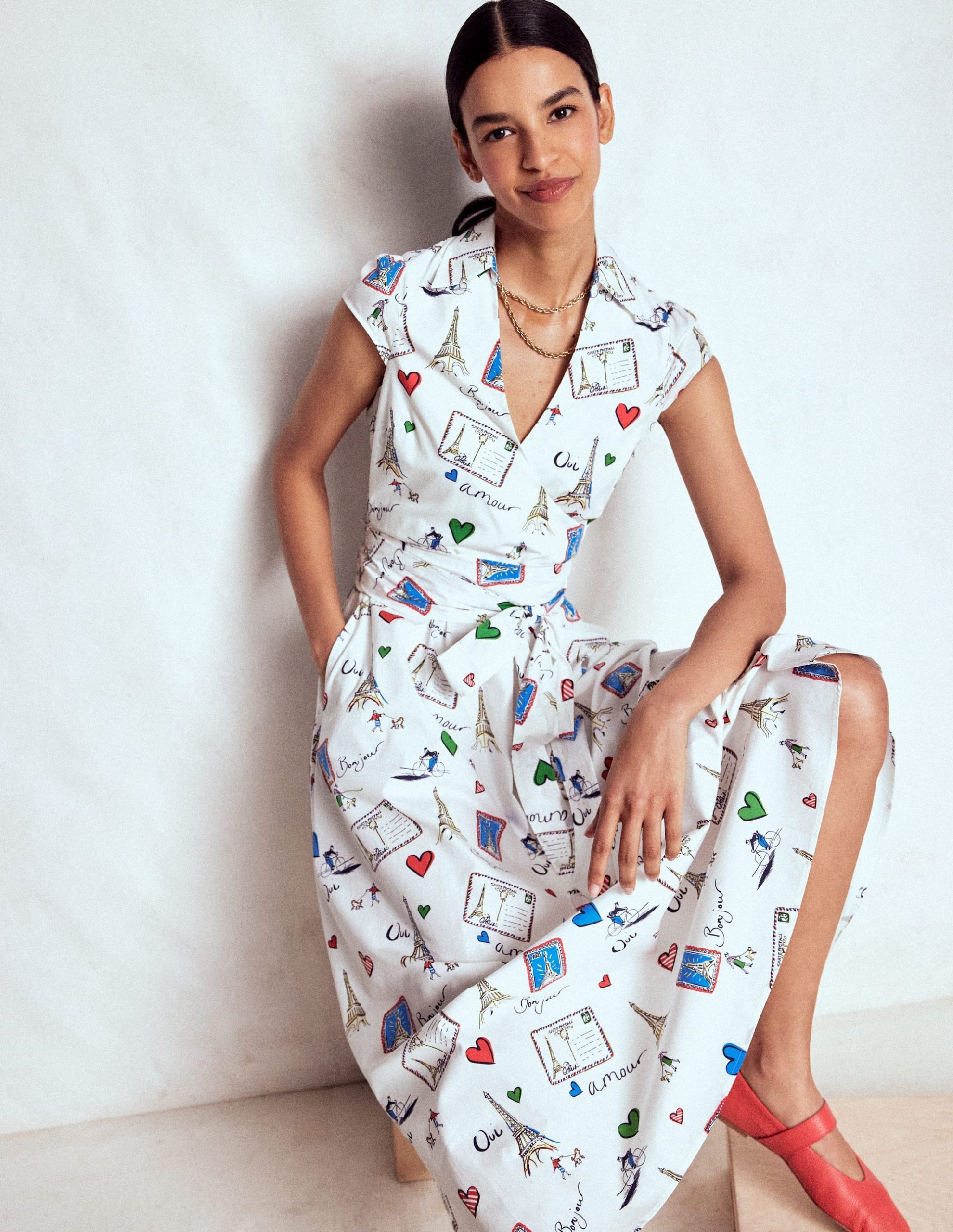 Julia Cotton Wrap Midi Dress-Ivory. Postcard From Paris - Image 6