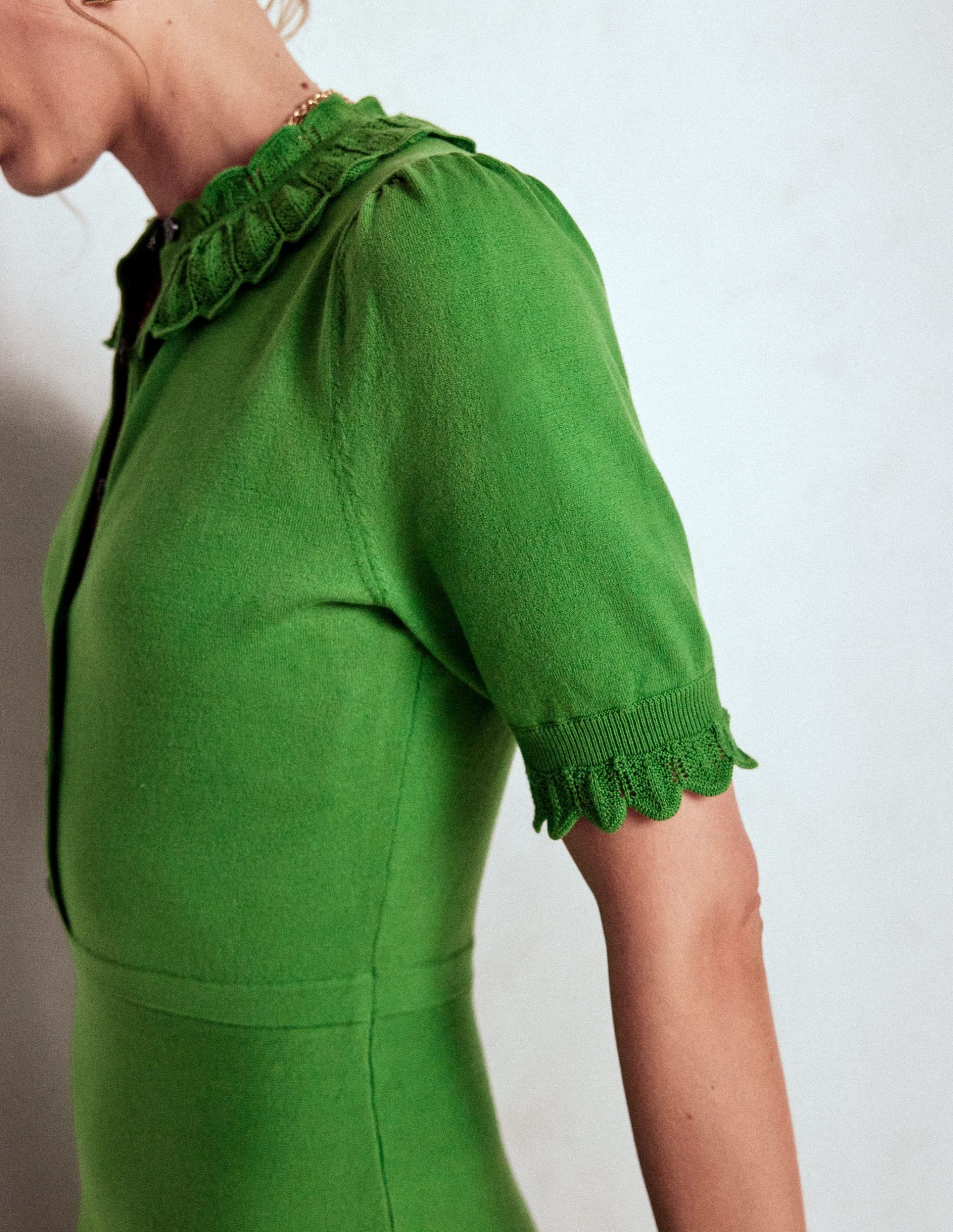 Melina Ruffle Knitted Dress-Paradise Green - Image 2