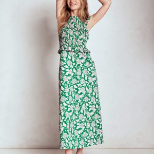 Carolina Smocked Midi Dress-Rich Emerald. Ornate Vine
