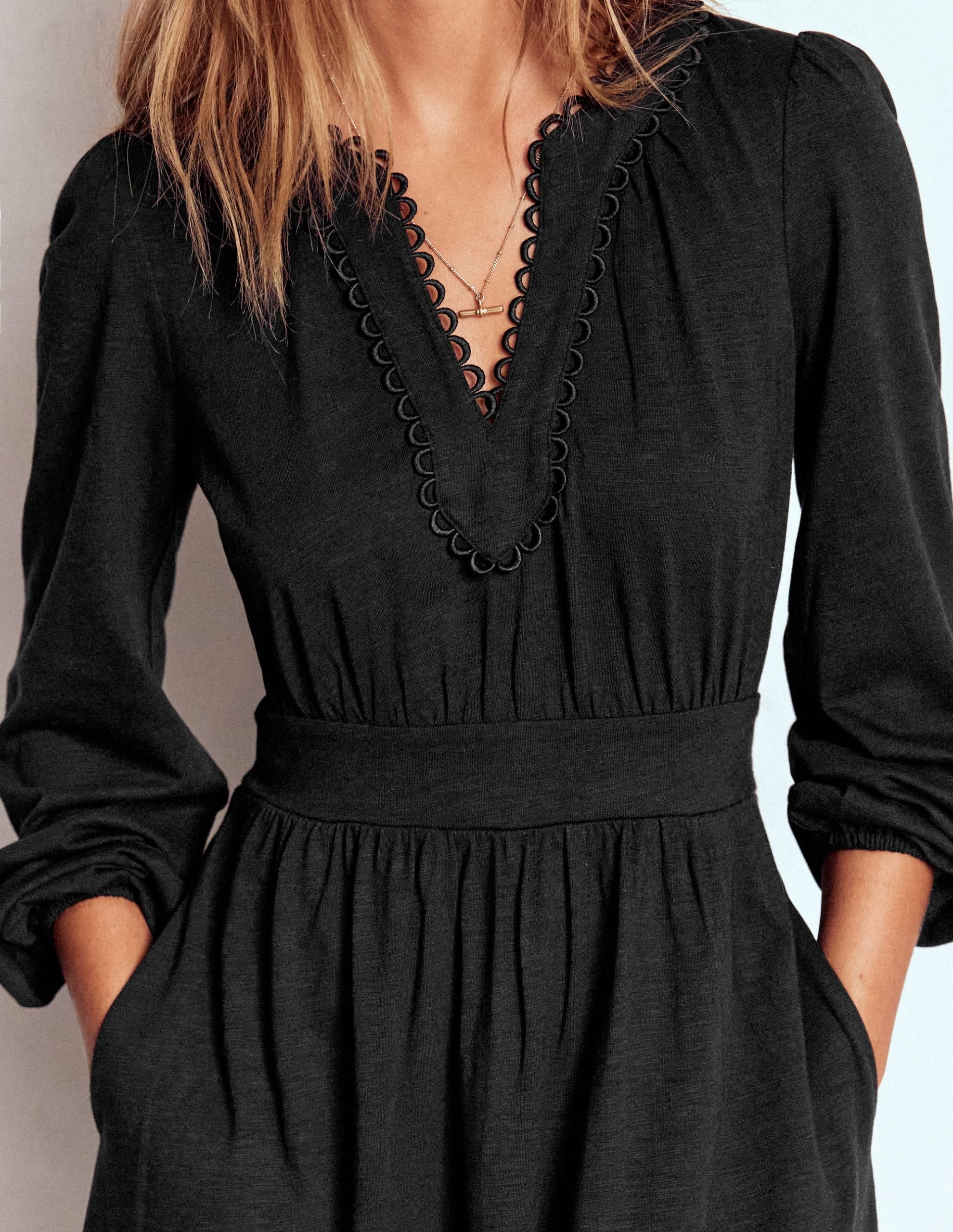 Maddie Picot Trim Midi Dress-Black - Image 3