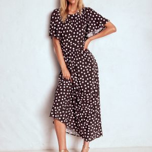 Yoke Panel Maxi Dress-Brown Spot