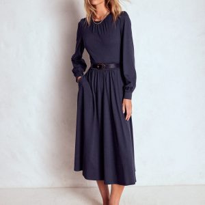 Alexandra Jersey Midi Dress-Navy