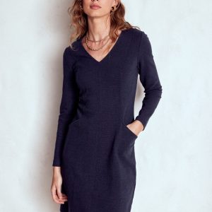 Ellen V-neck Ottoman Dress-Navy