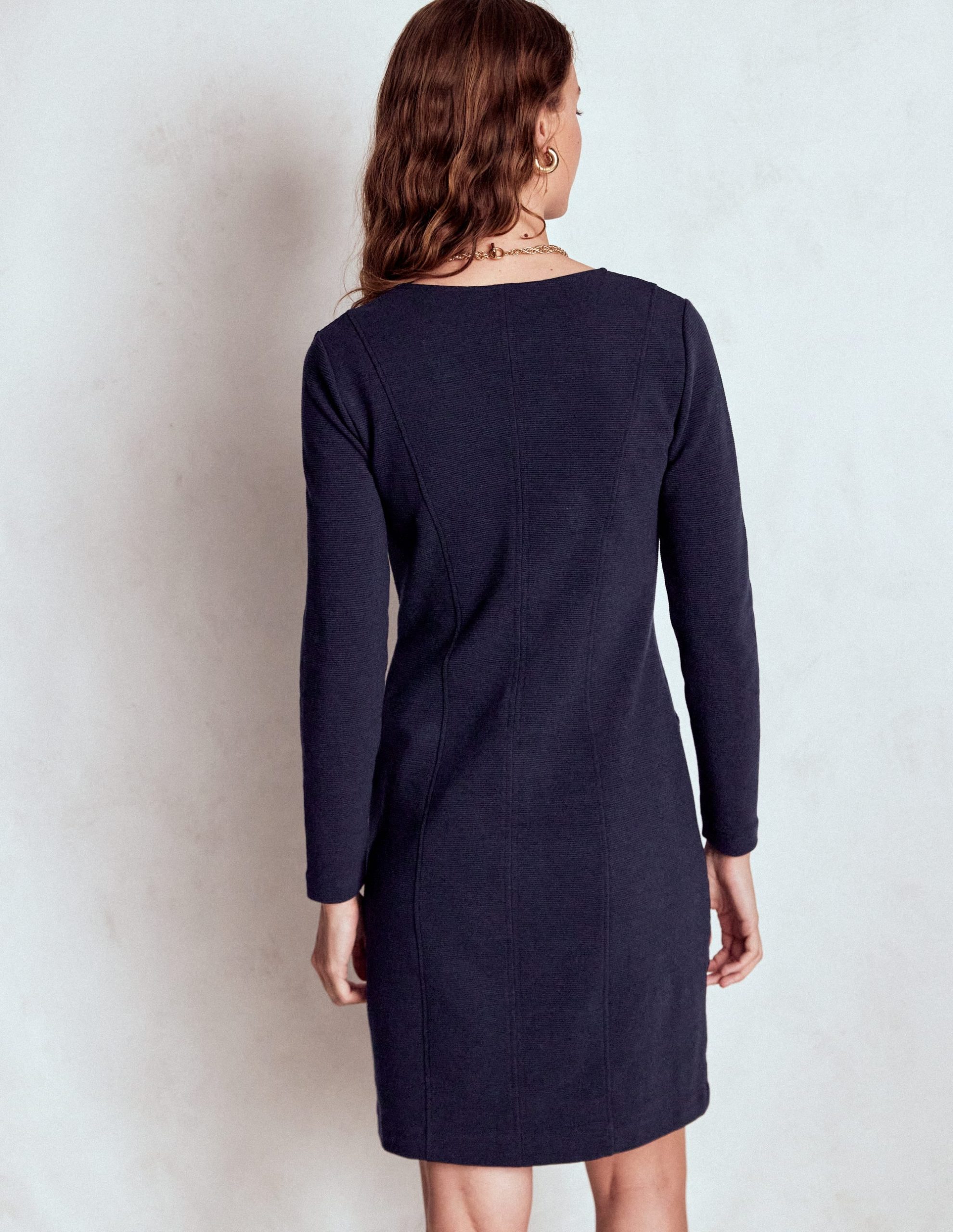 Ellen V-neck Ottoman Dress-Navy - Image 3