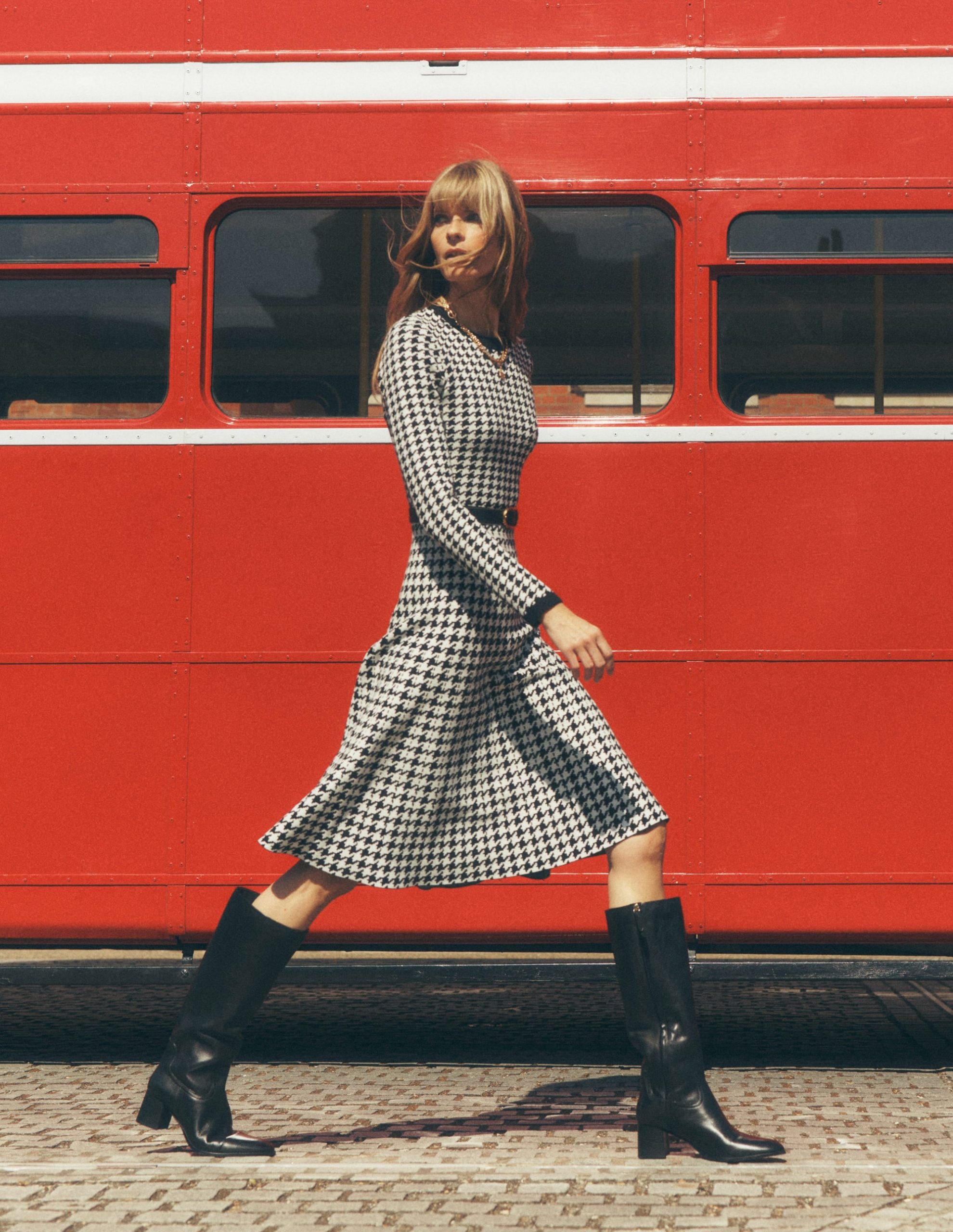 Maria Button Knitted Dress-Black and Ivory Dogstooth - Image 5