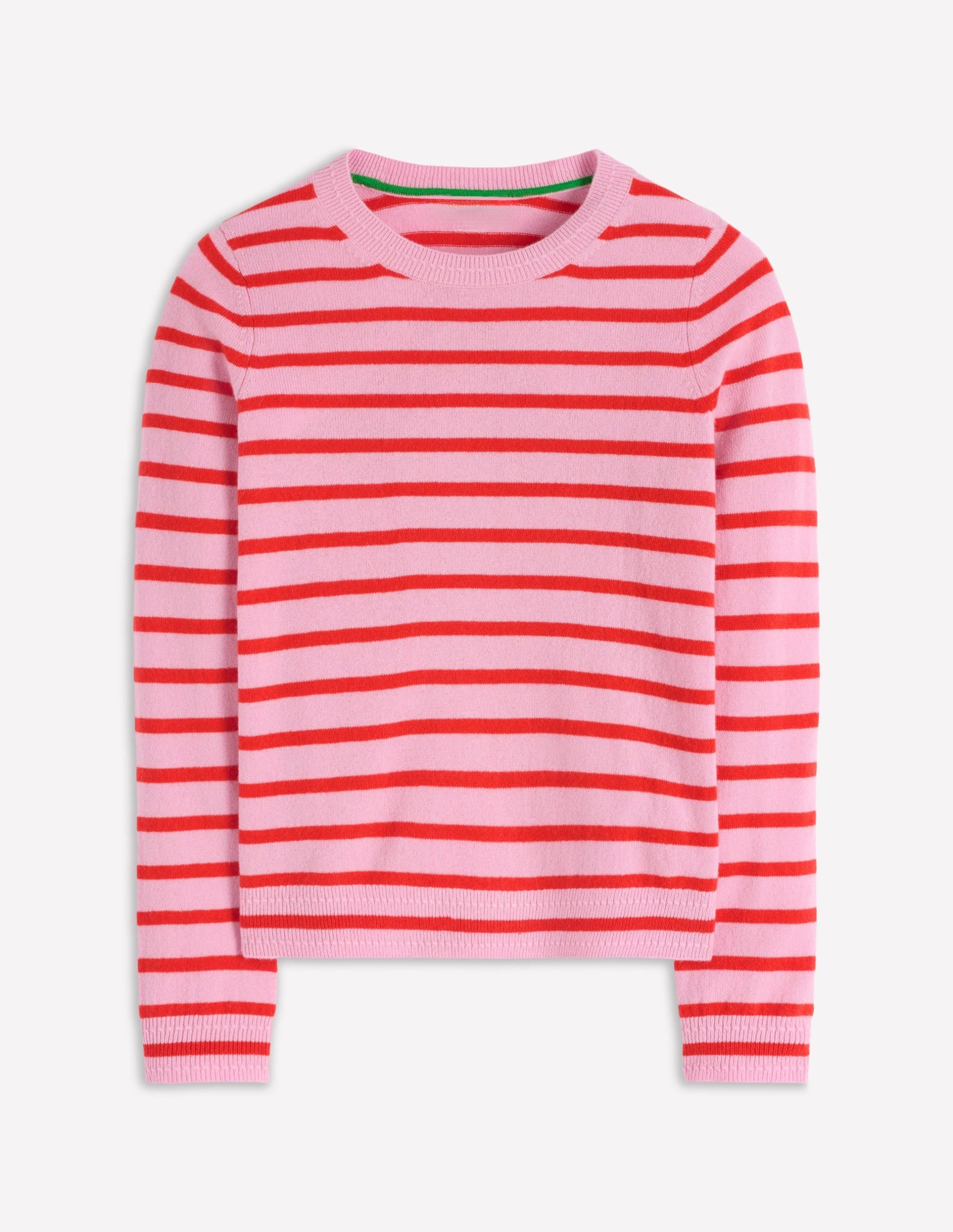 Eva Cashmere Crew Neck Sweater-Pink/ Orange Stripe - Image 5