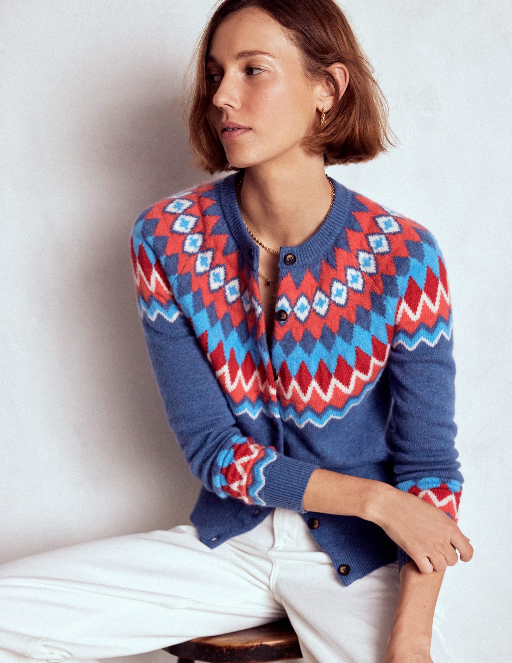 Edie Fair Isle Cardigan-Blue Fair Isle - Image 4