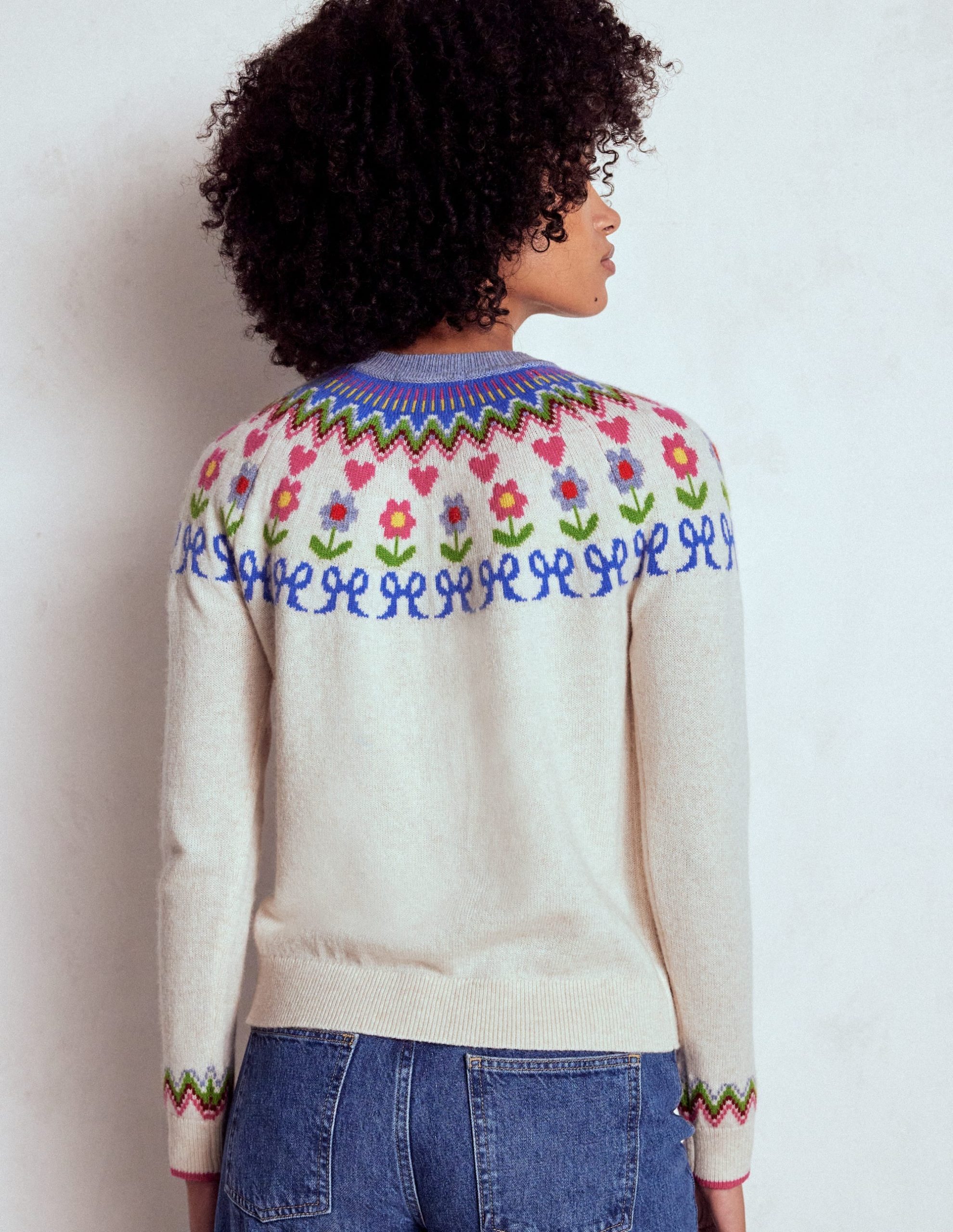 Edie Fair Isle Sweater-Oatmeal Melange. Flowers - Image 4
