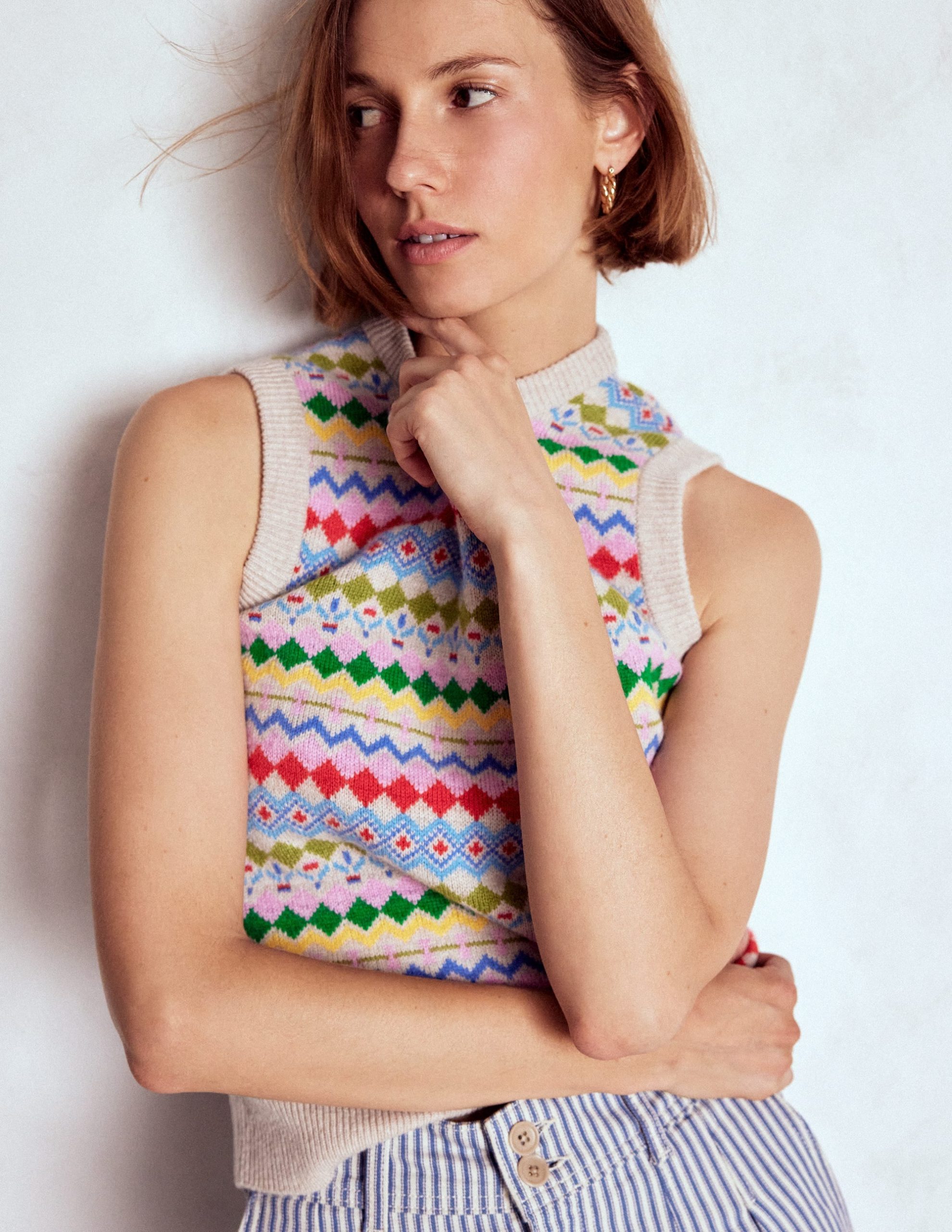 Edie Fair Isle Vest-Oatmeal Melange. Multi - Image 4