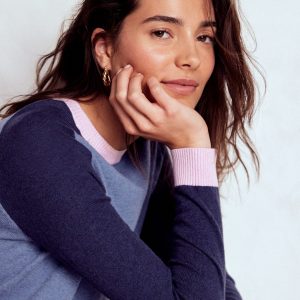 Meg Saddle Sleeve Sweater-Blue. Pink Colour Block