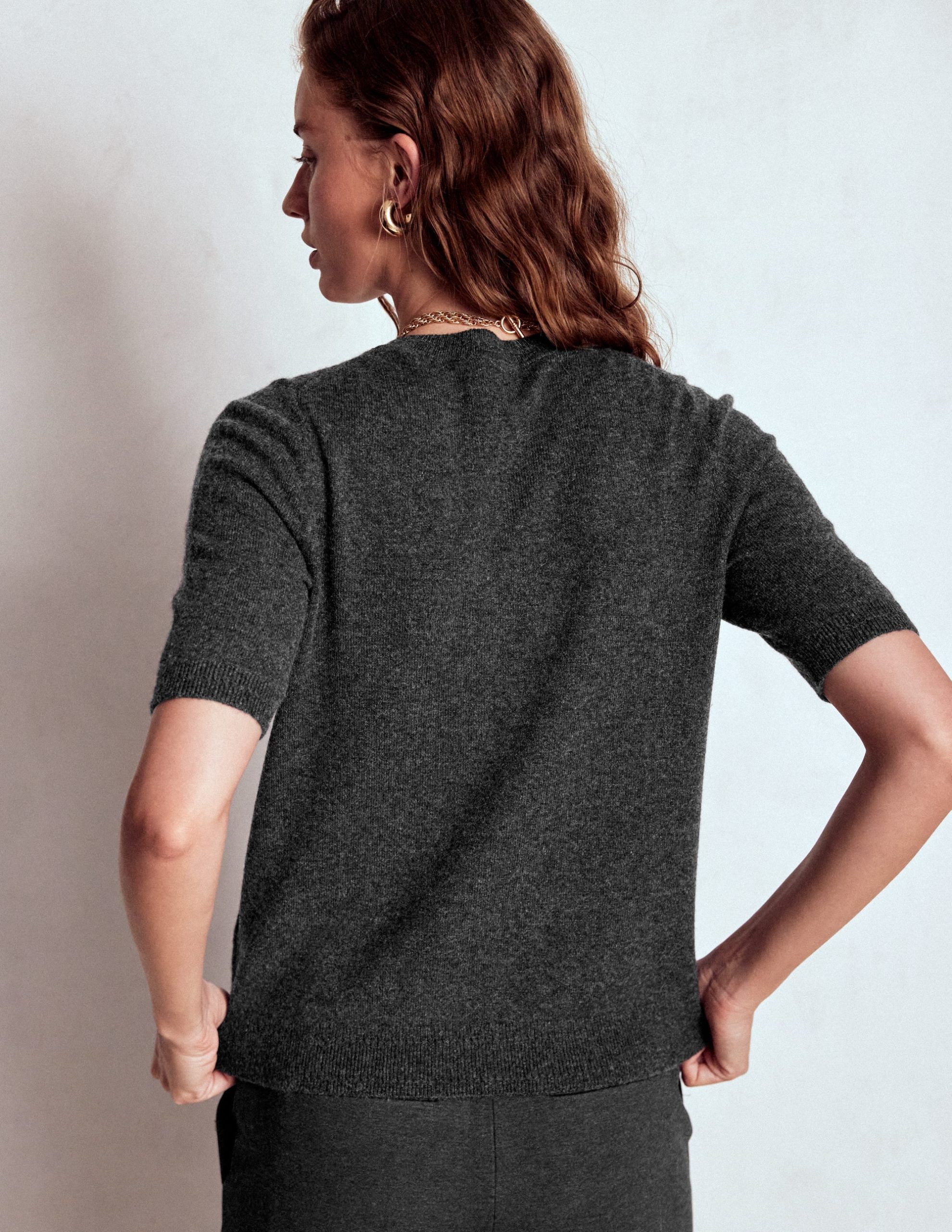 Eva Cashmere T-Shirt-Charcoal Melange - Image 3
