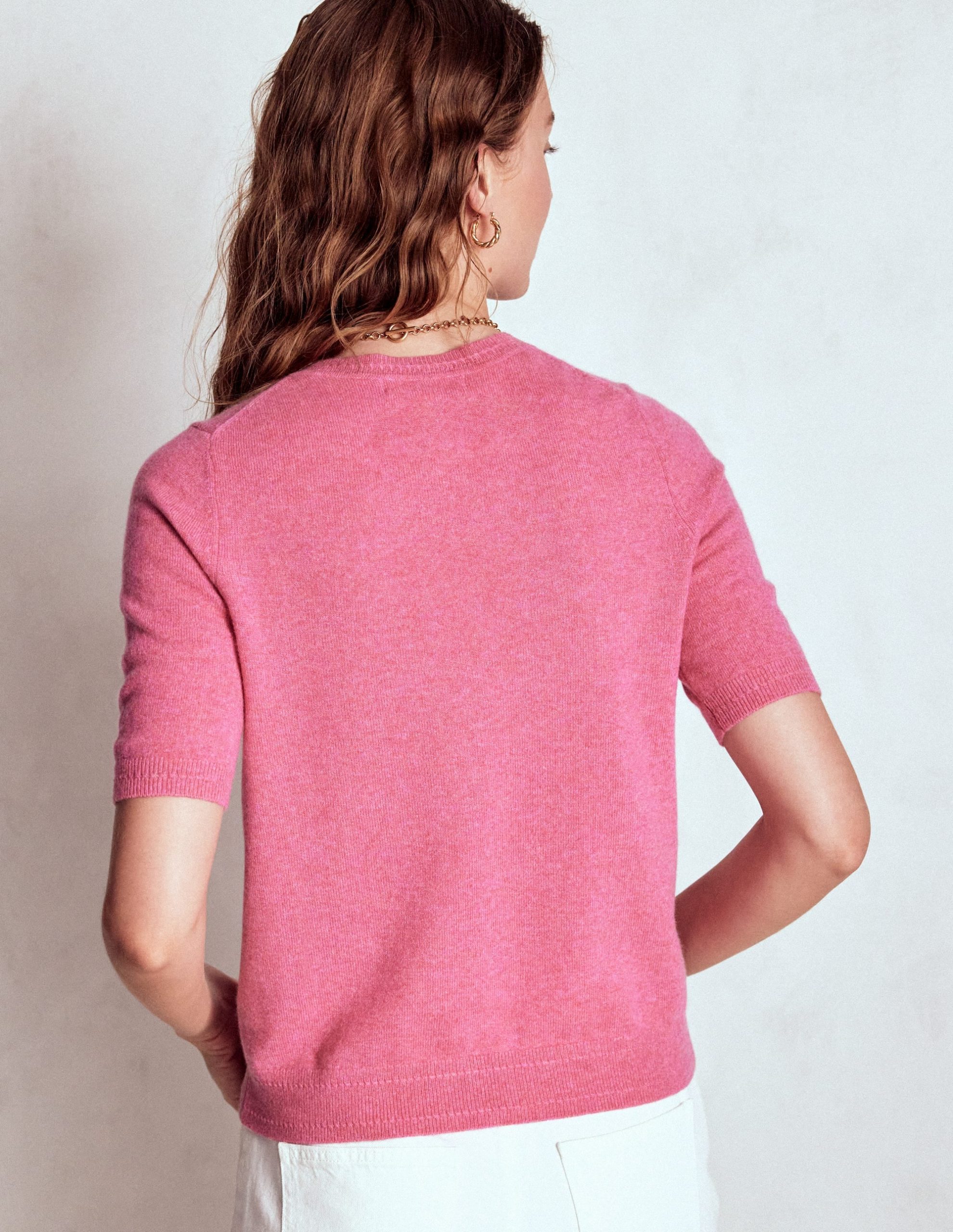Eva Cashmere T-Shirt-Rose Pink Melange - Image 2