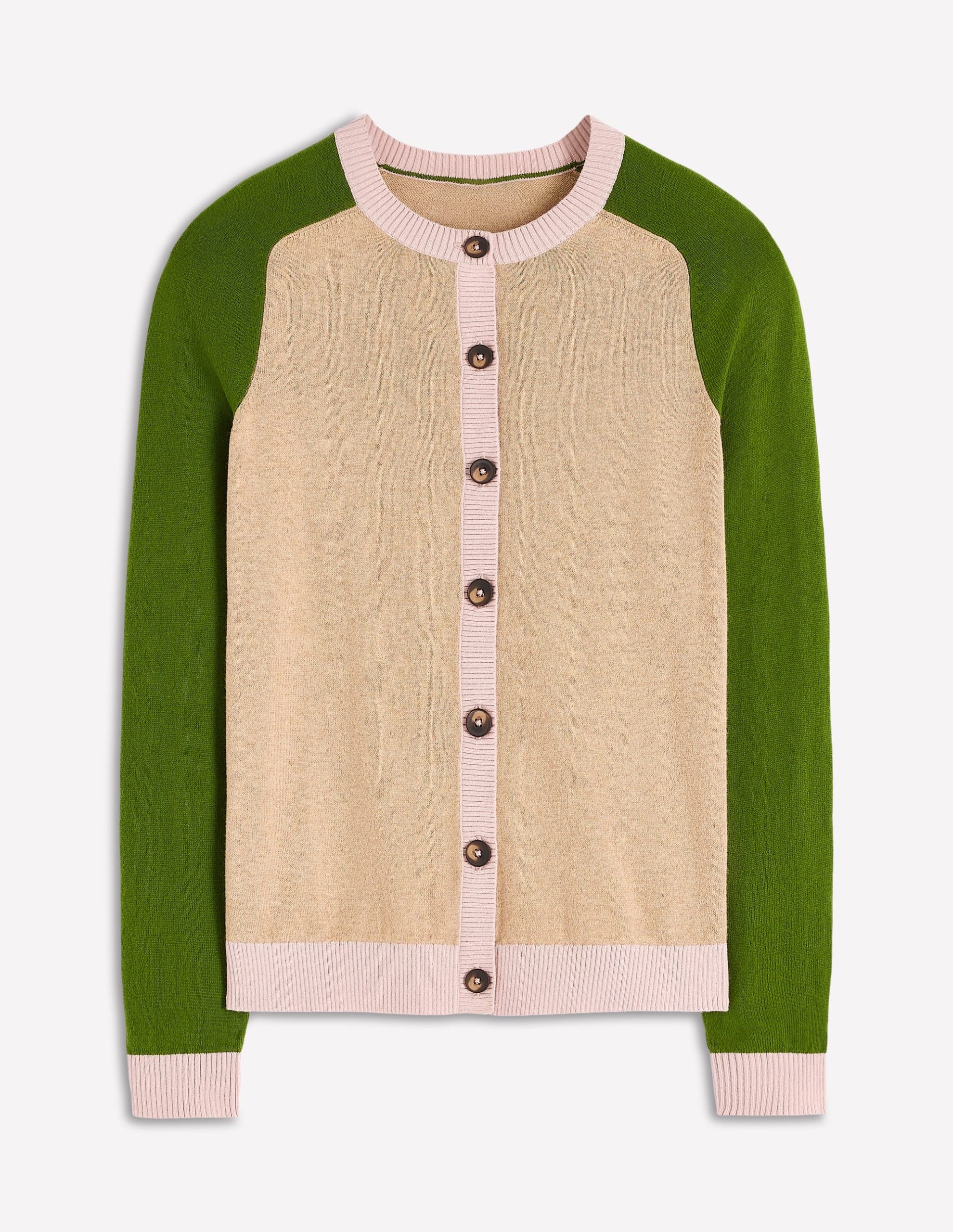 Meg Raglan Sleeve Cardigan-Oatmeal. Green Colour Block - Image 5