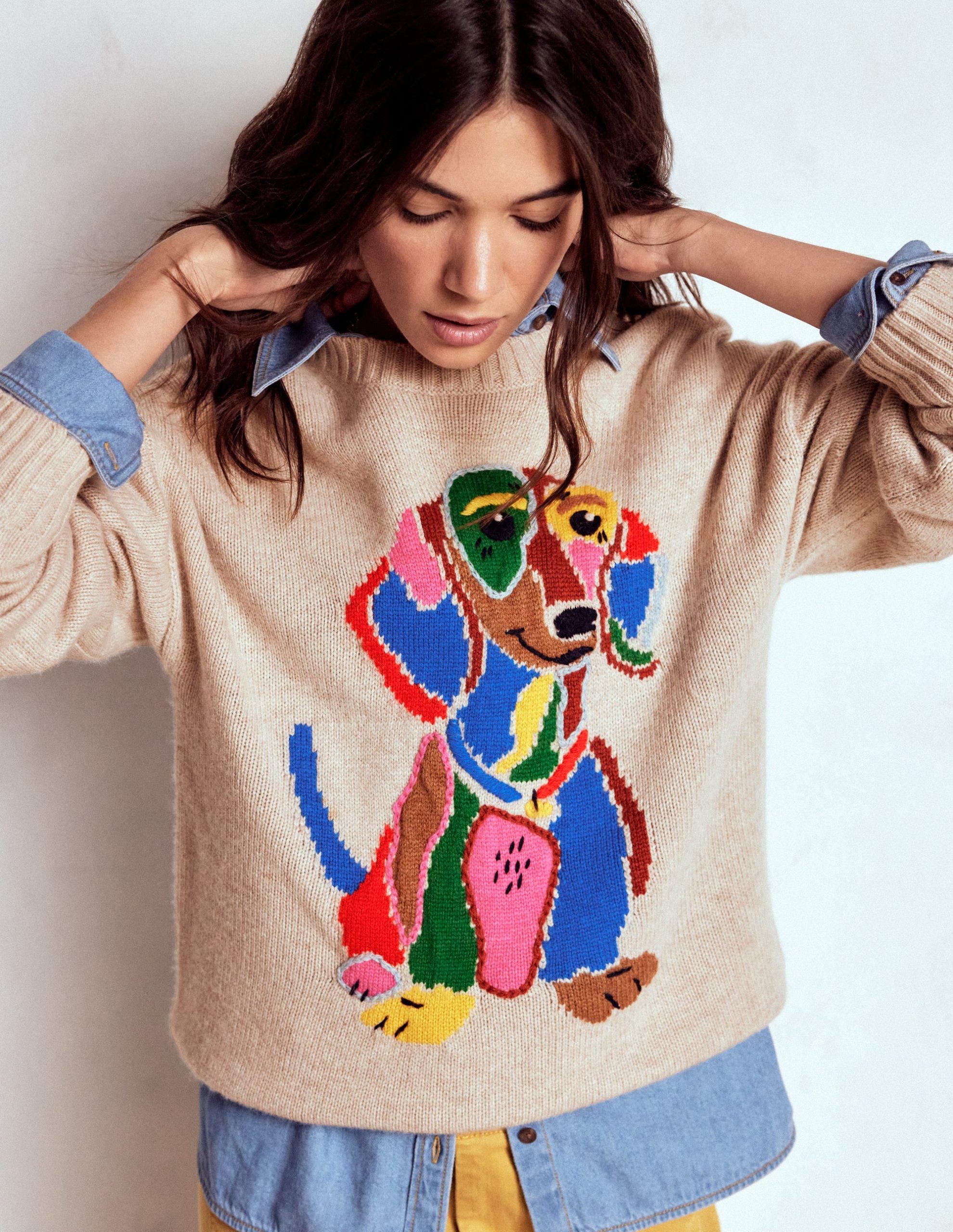Natalie Embroidered Sweater-Oatmeal Melange. Daschund - Image 2