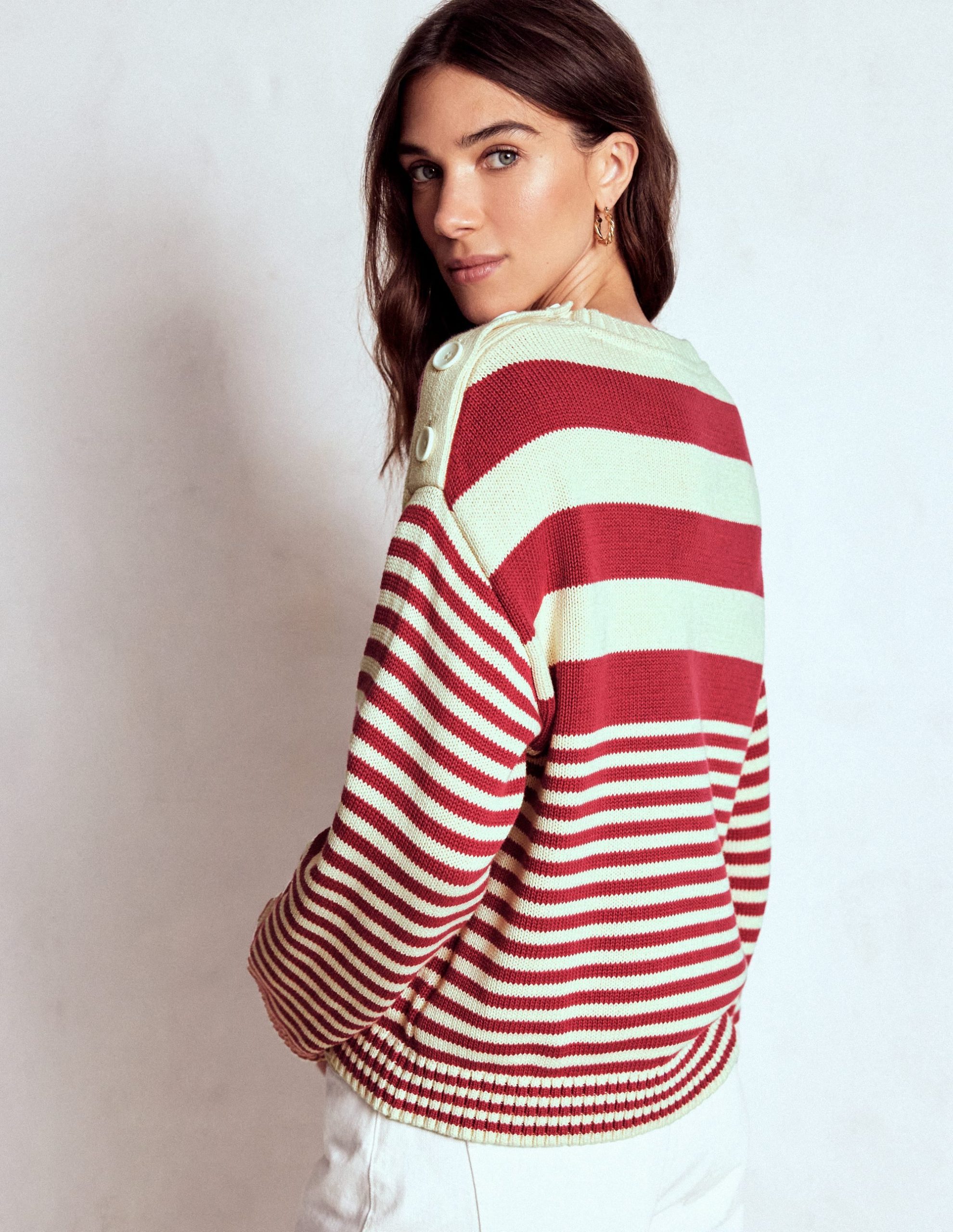 Jemma Chunky Cotton Sweater-Warm Ivory/ Terracotta - Image 3