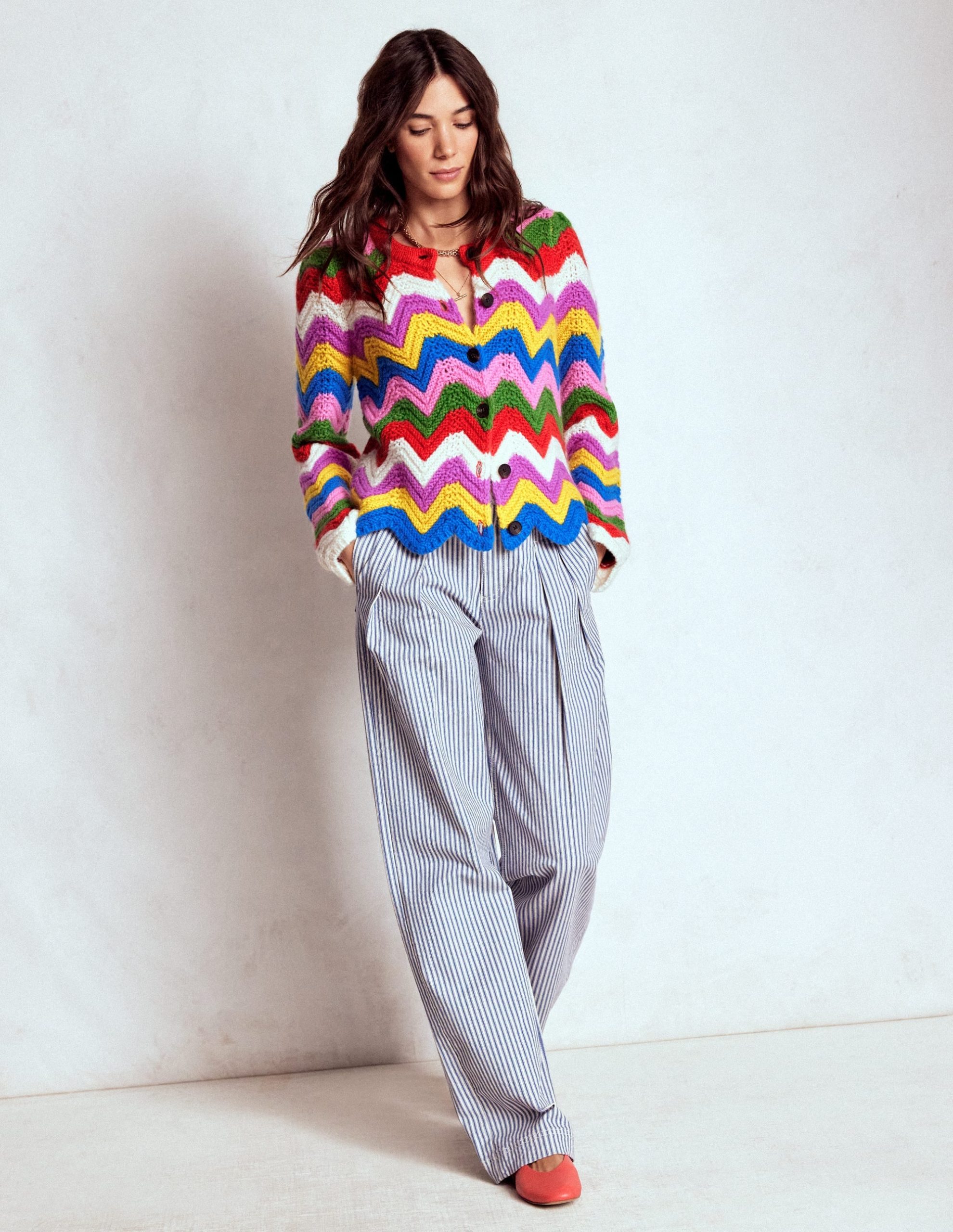 Chunky Chevron Knitted Jacket-Multi. Zig Zag - Image 5