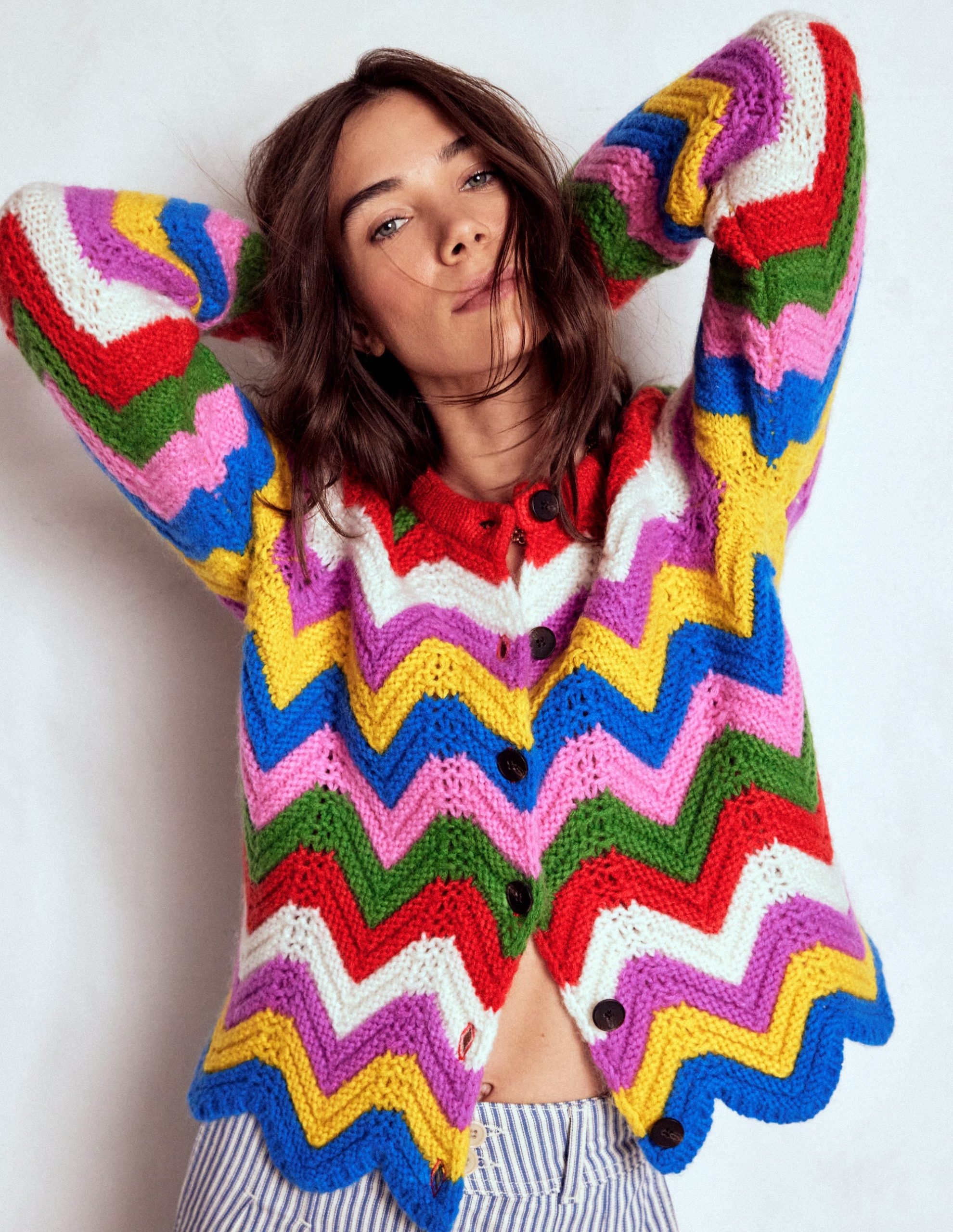 Chunky Chevron Knitted Jacket-Multi. Zig Zag - Image 6