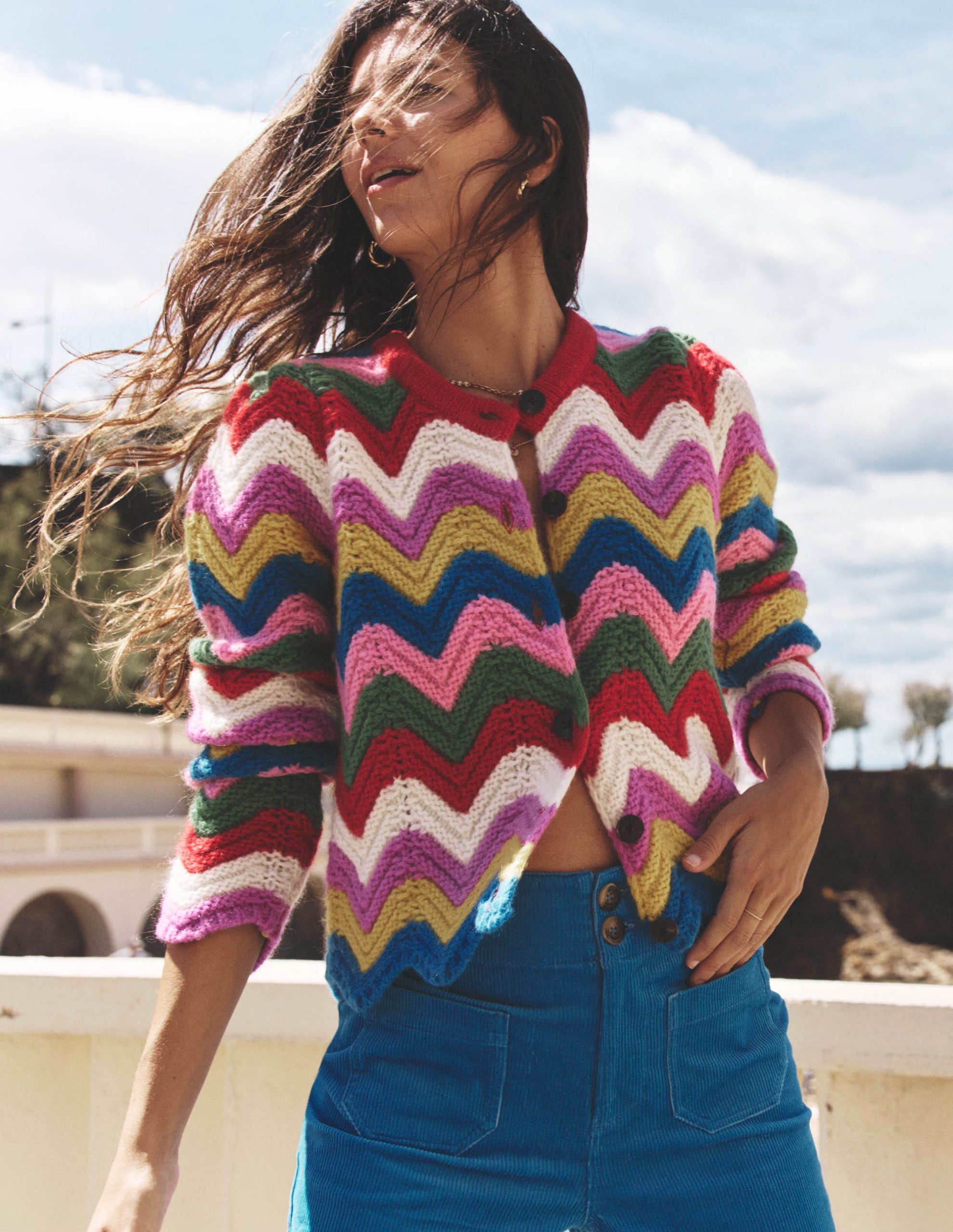Chunky Chevron Knitted Jacket-Multi. Zig Zag - Image 7