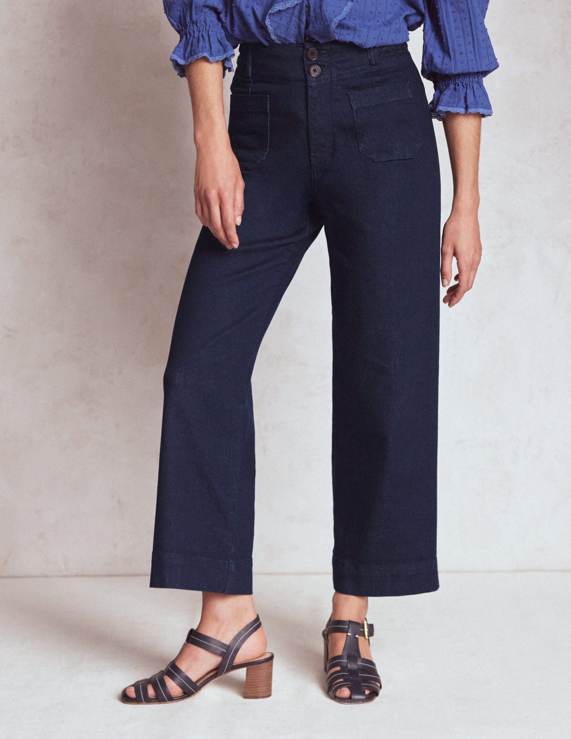 Patch Pocket Cropped Pants-Indigo Braid - Image 4