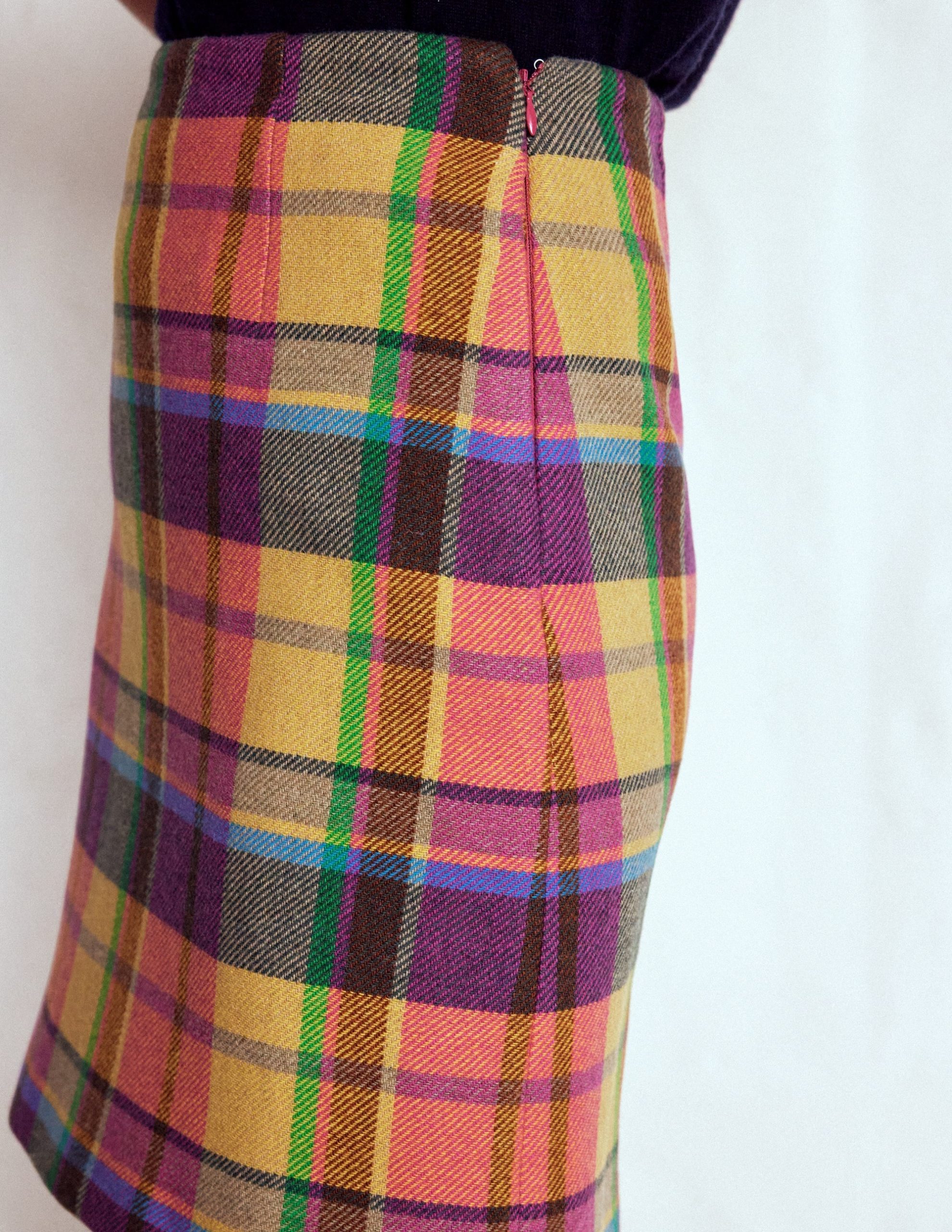 Gia Wool Skirt-Yellow. Pink and Green Check