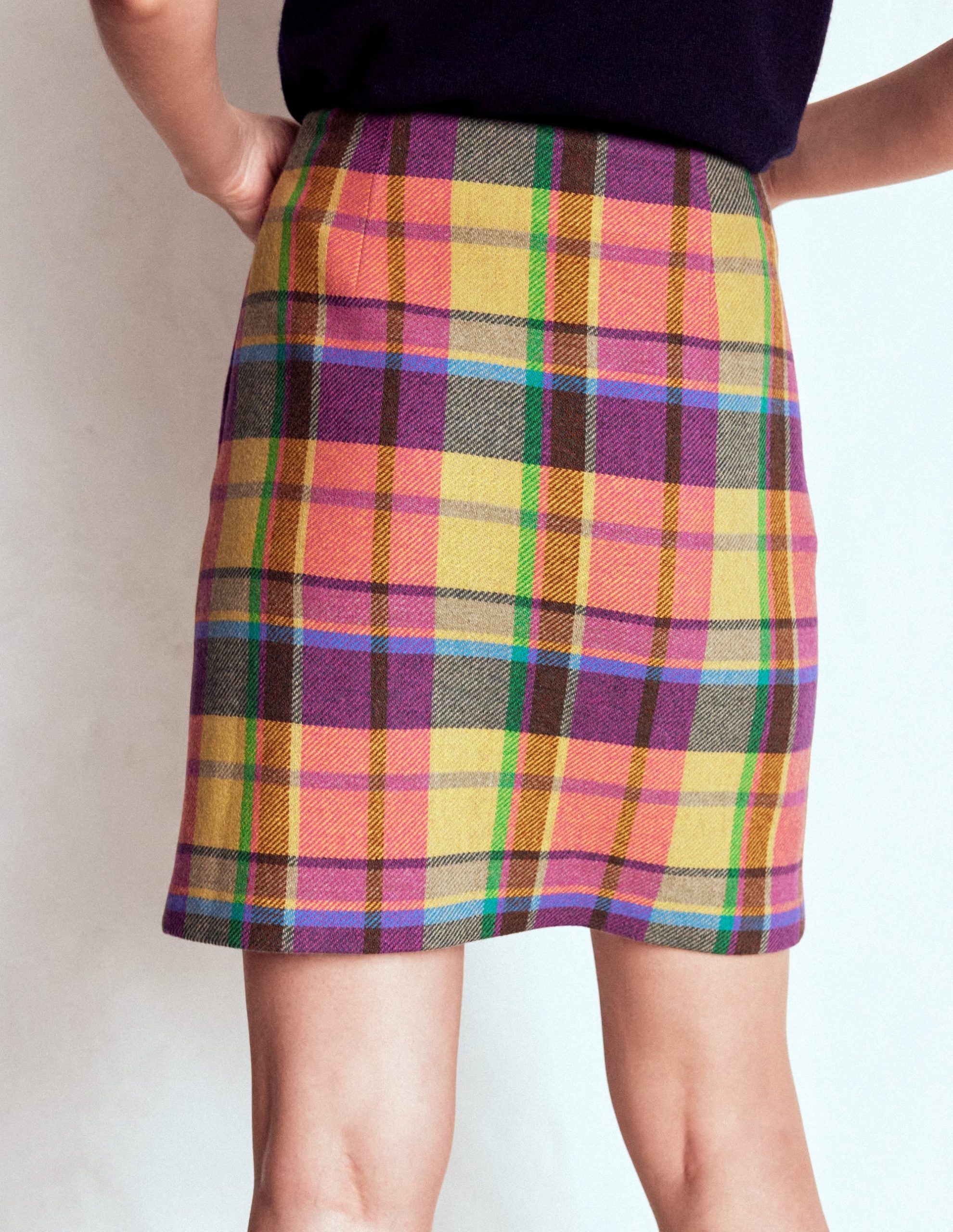 Gia Wool Skirt-Yellow. Pink and Green Check - Image 2
