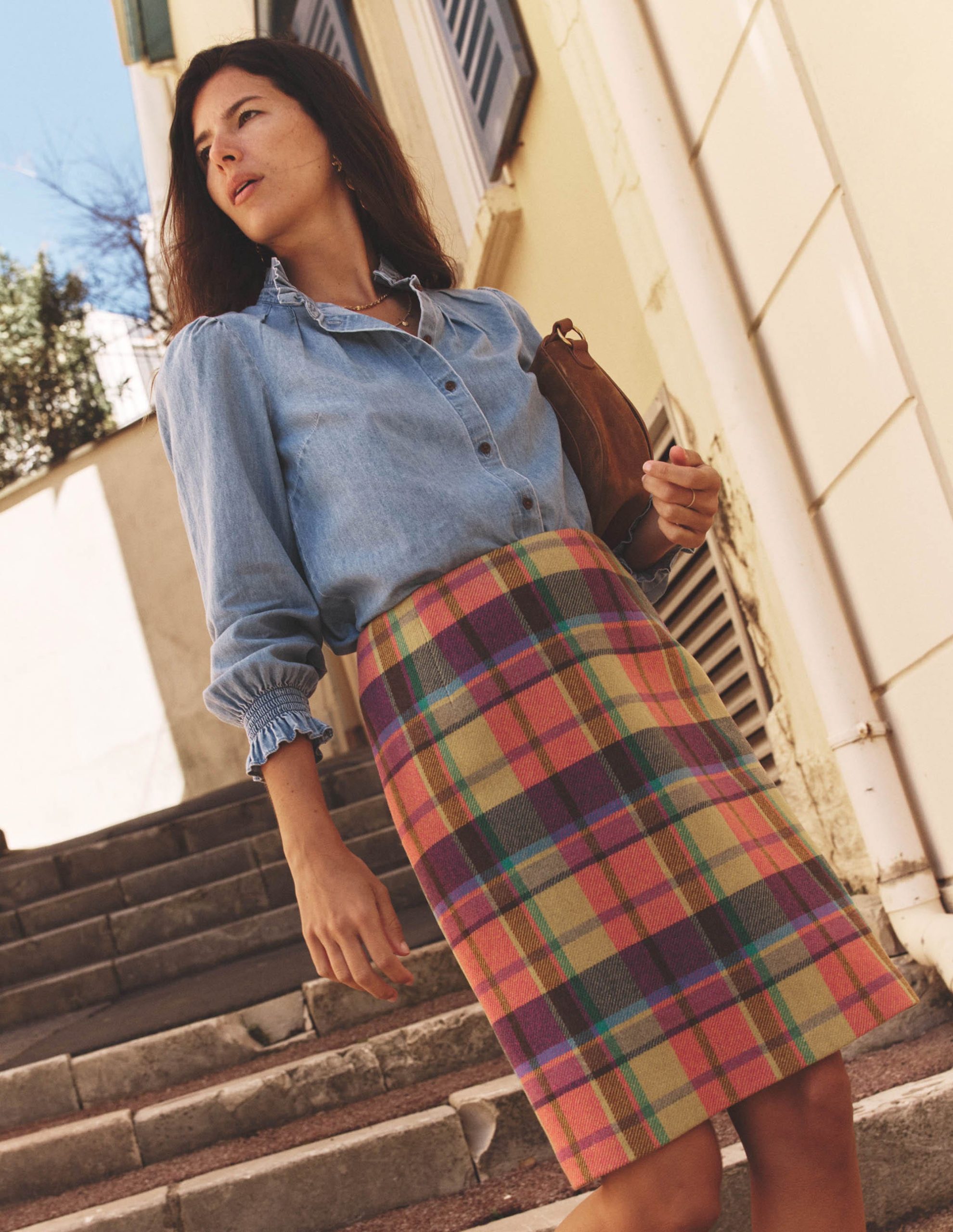 Gia Wool Skirt-Yellow. Pink and Green Check - Image 5