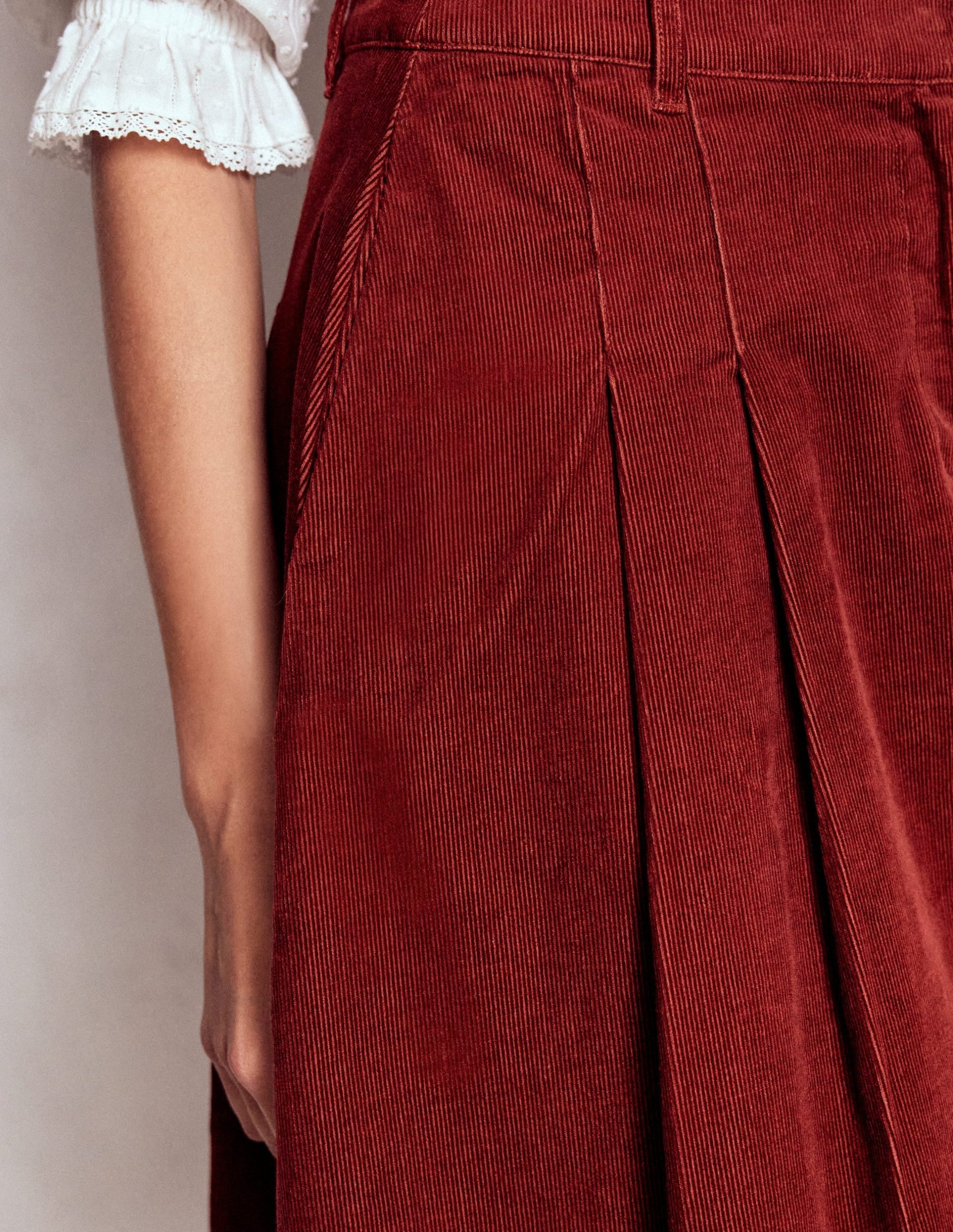 Pleated Cord Skirt-Fired Brick - Image 2
