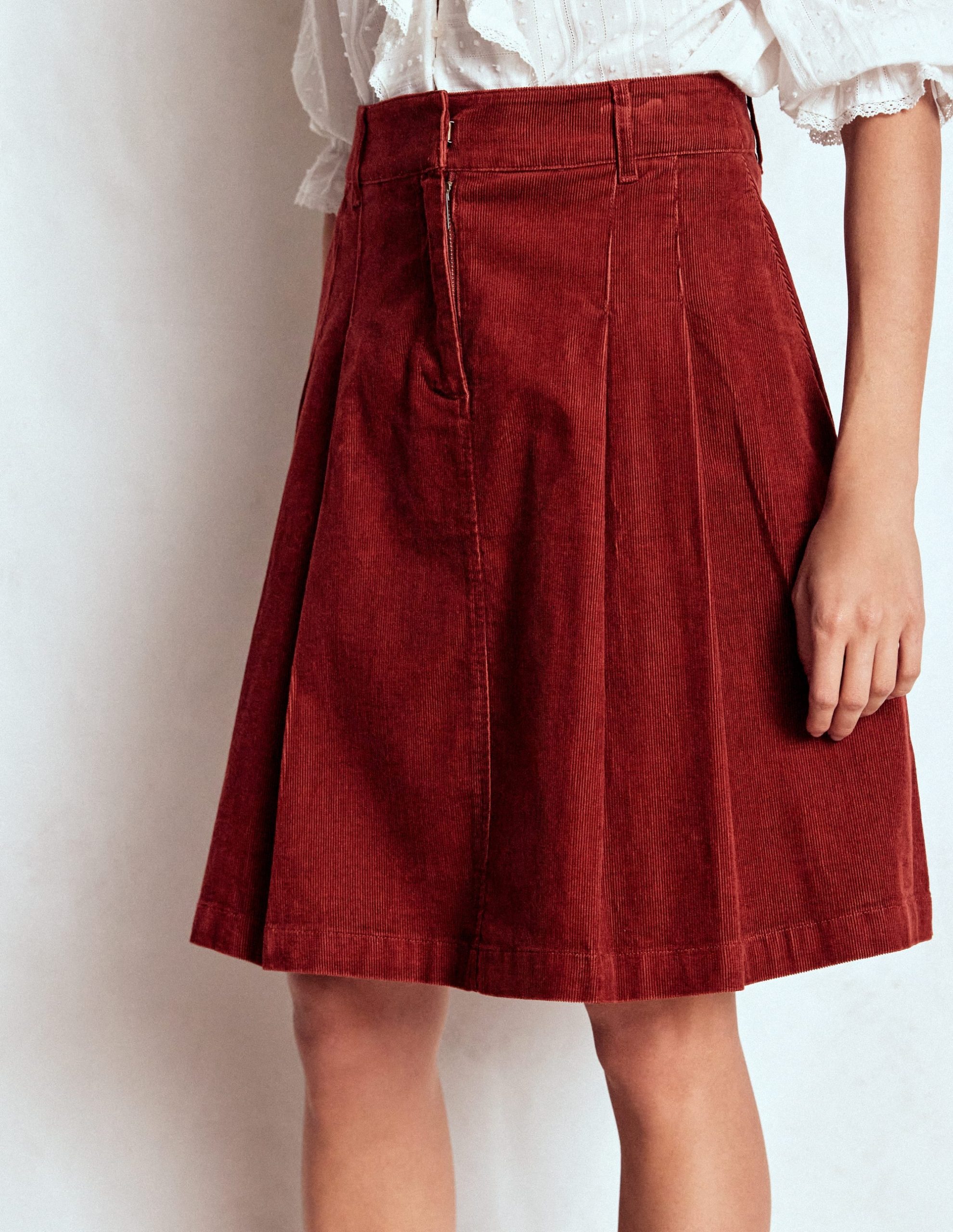 Pleated Cord Skirt-Fired Brick - Image 4