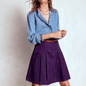 Pleated Cord Skirt-Mystic Purple