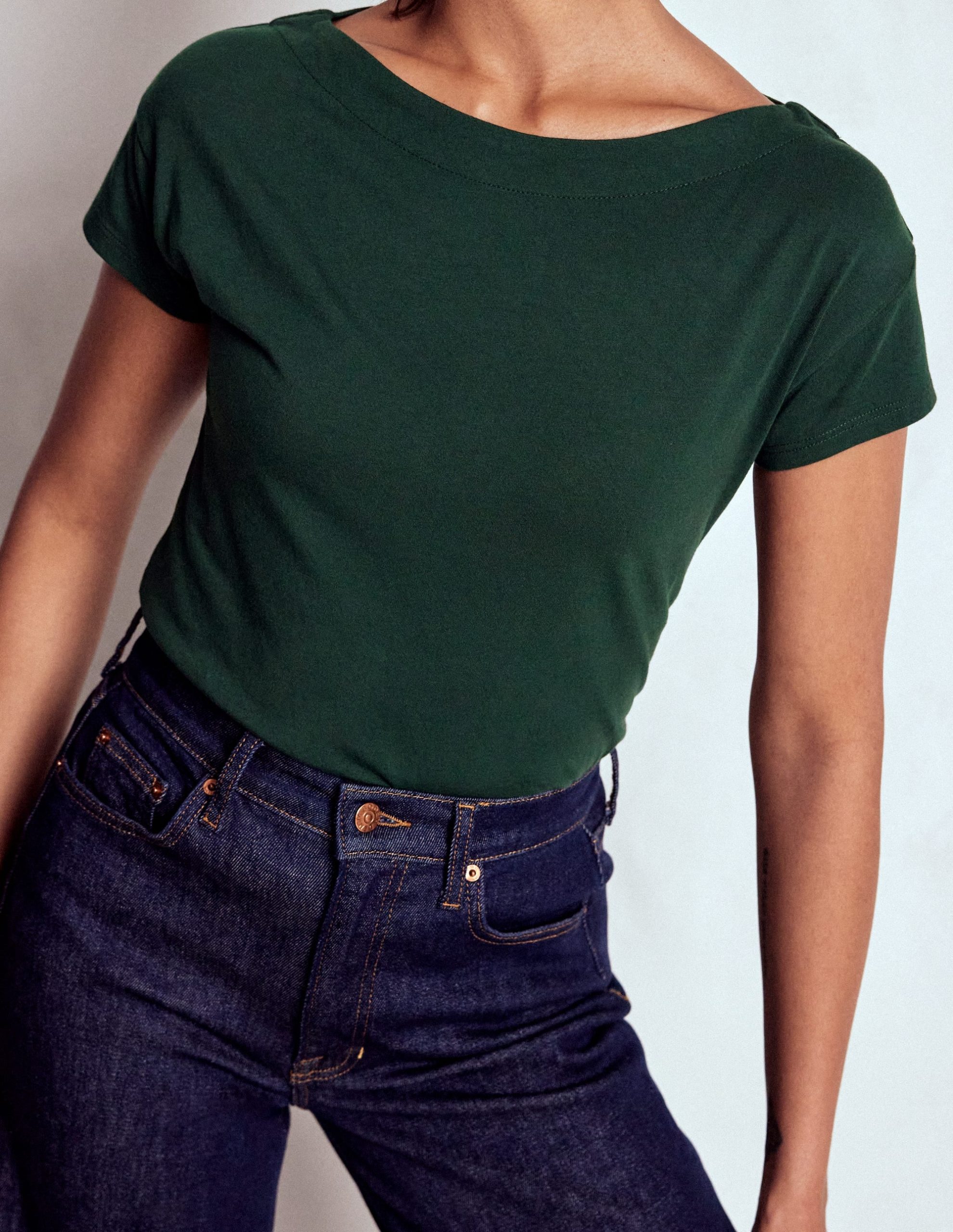 Supersoft Boat Neck T-Shirt-Green Pine - Image 2