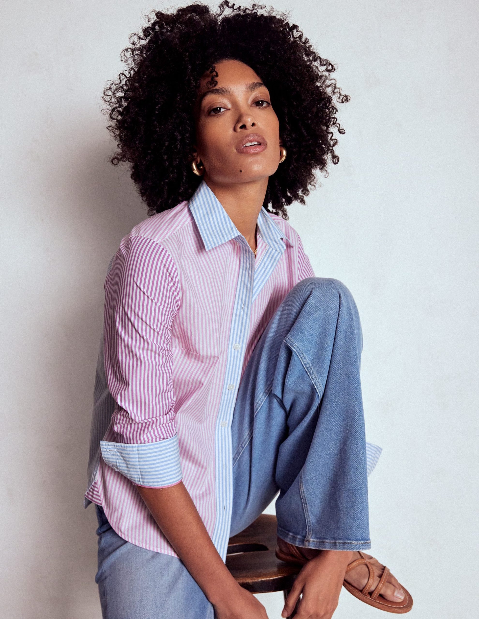 Sienna Cotton Shirt-Hotched. Multi Stripe