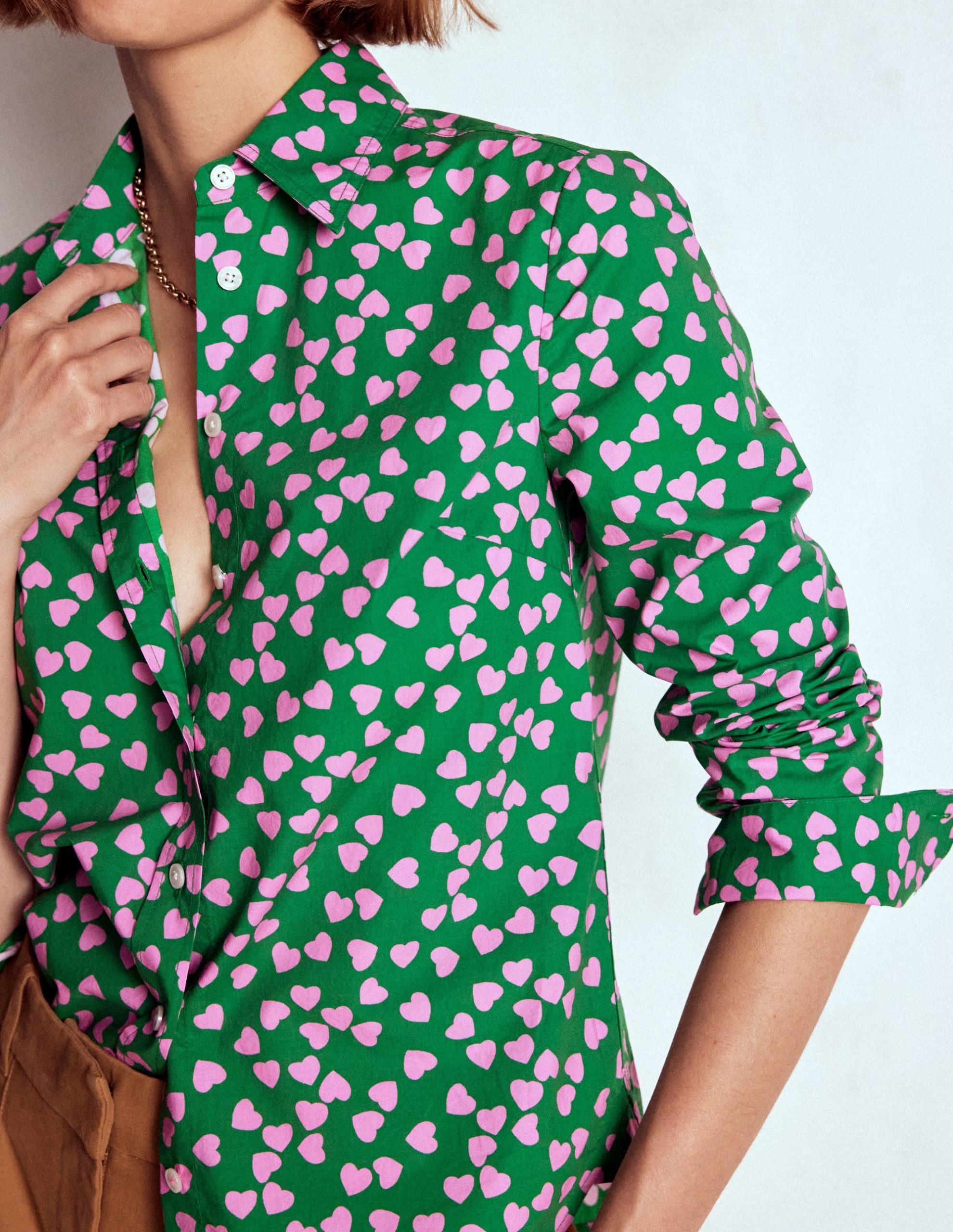 Sienna Cotton Shirt-Highland Green. Heart Cascade - Image 2