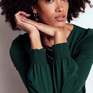 Smocked Cuff Supersoft Top-Green Pine