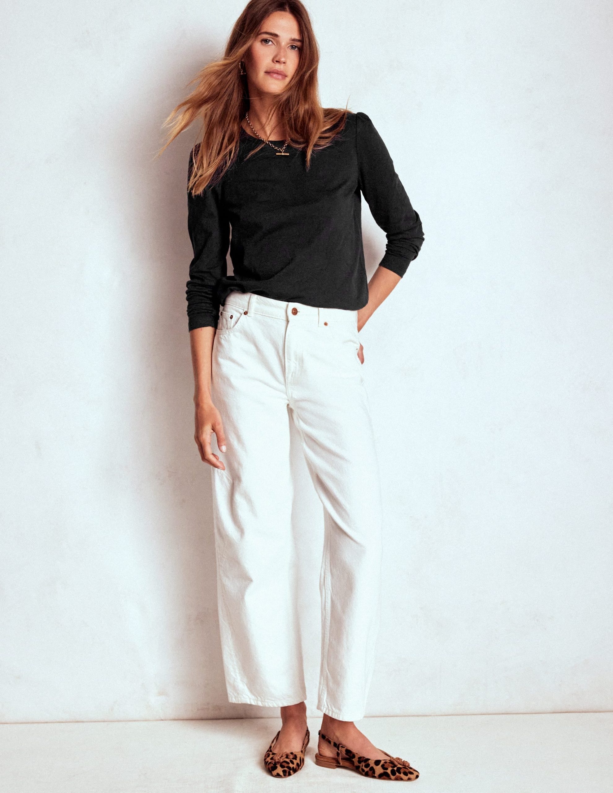 Cotton Crew Long Sleeve Top-Black - Image 4