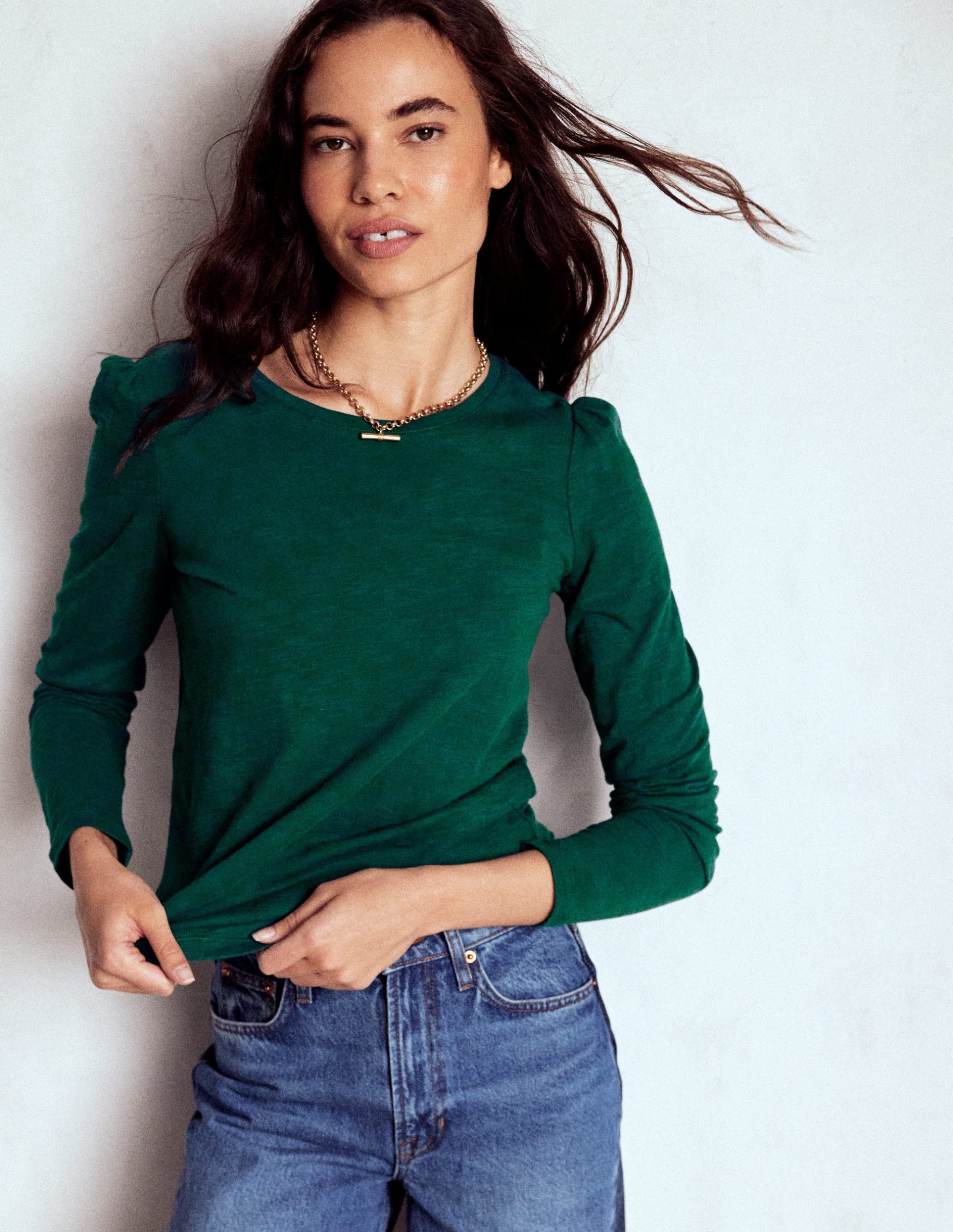Cotton Crew Long Sleeve Top-Drake Green - Image 4