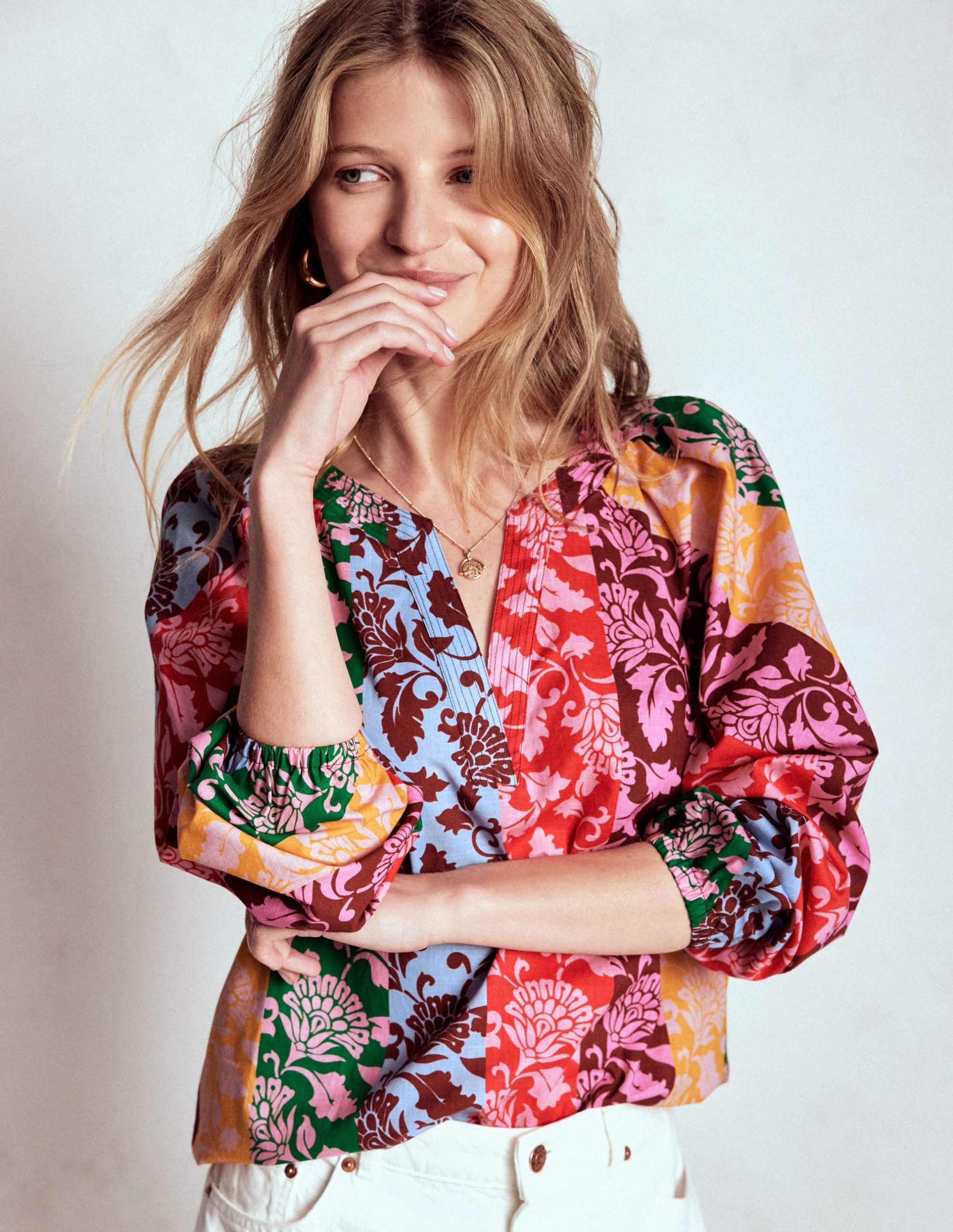 Long Sleeve Notch Top-Multi. Ornate Vine - Image 6