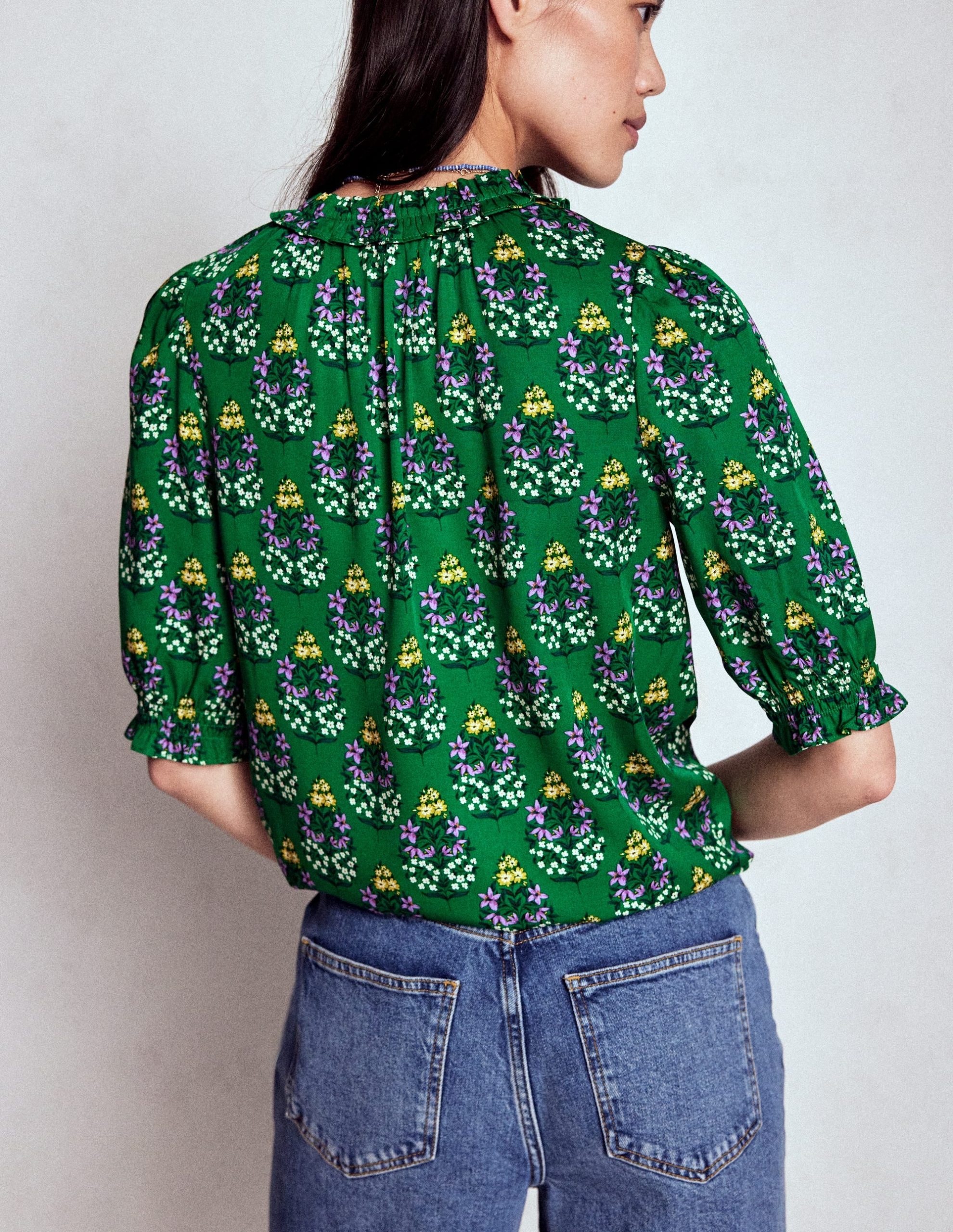 Ria Short Sleeve Top-Emerald. Wildflower Bouquet - Image 3