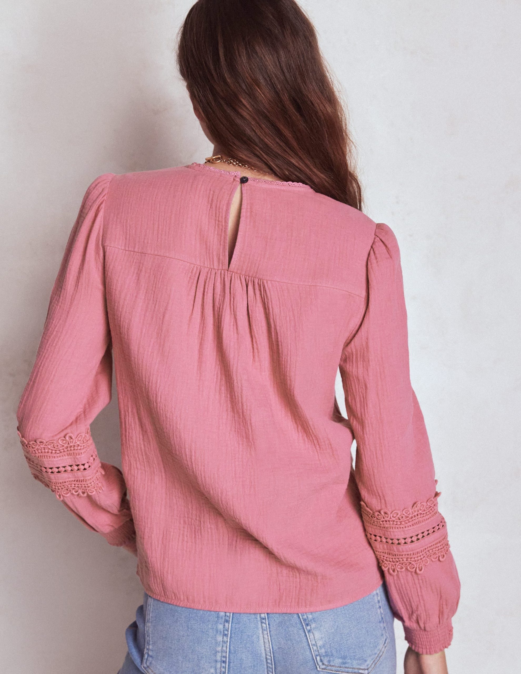 Trim Interest Double Cloth Top-Pink Heather - Image 3
