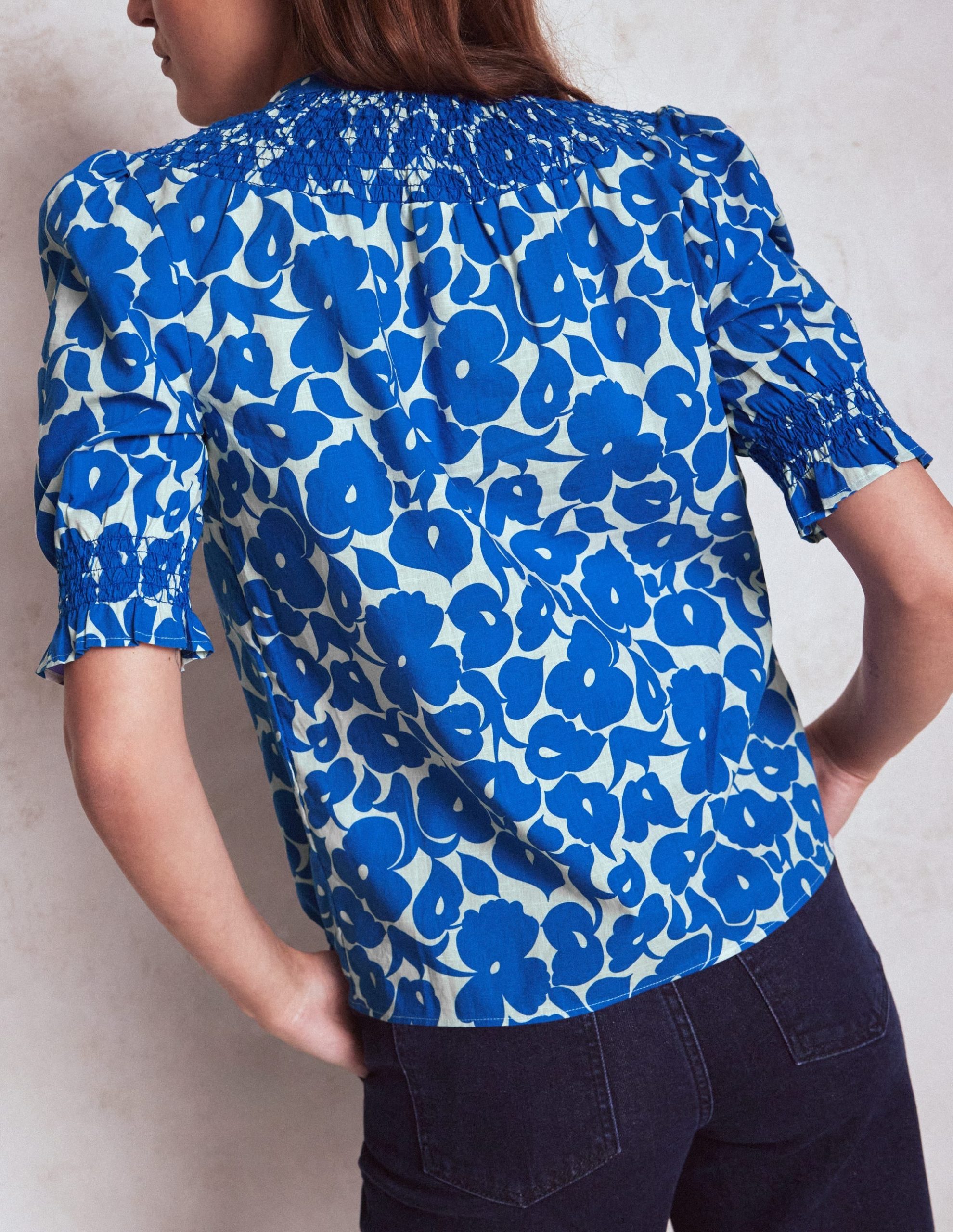 Effie Short Sleeve Top-Bright Blue. Leafy Grove - Image 3
